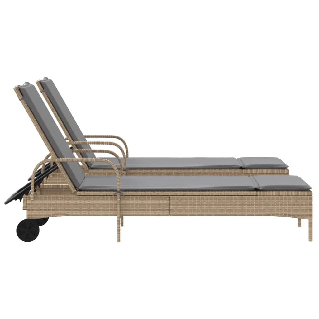 2 Uds Tumbona | Sillas Con Cojines Ratán Sintético Beige Cfw512621