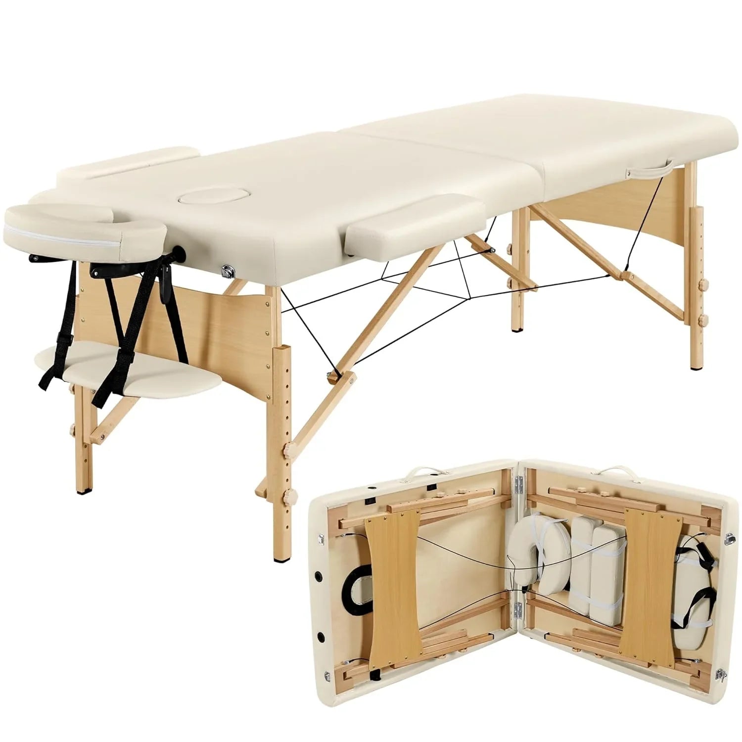 Mesa de Masajes Yaheetech – Mesa Plegable Portátil para Tratamientos, Pestañas, Spa – Mesa de Masaje Ajustable en 2 Secciones con Bolsa No Tejida, 24 pulgadas, Negra
