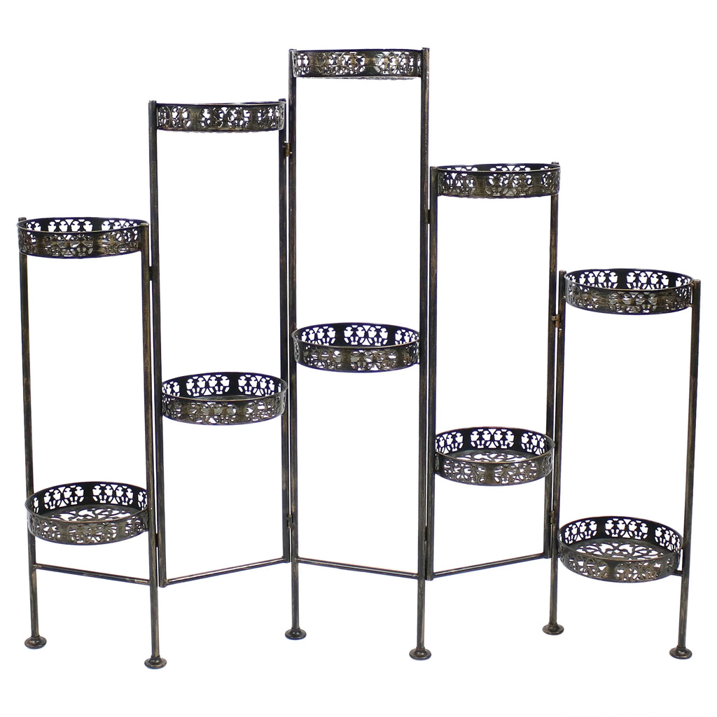 2025 Soporte Plegable para Plantas Sunnydaze de Acero en Bronce con 10 Niveles para Interior y Exterior - Altura 117 cm