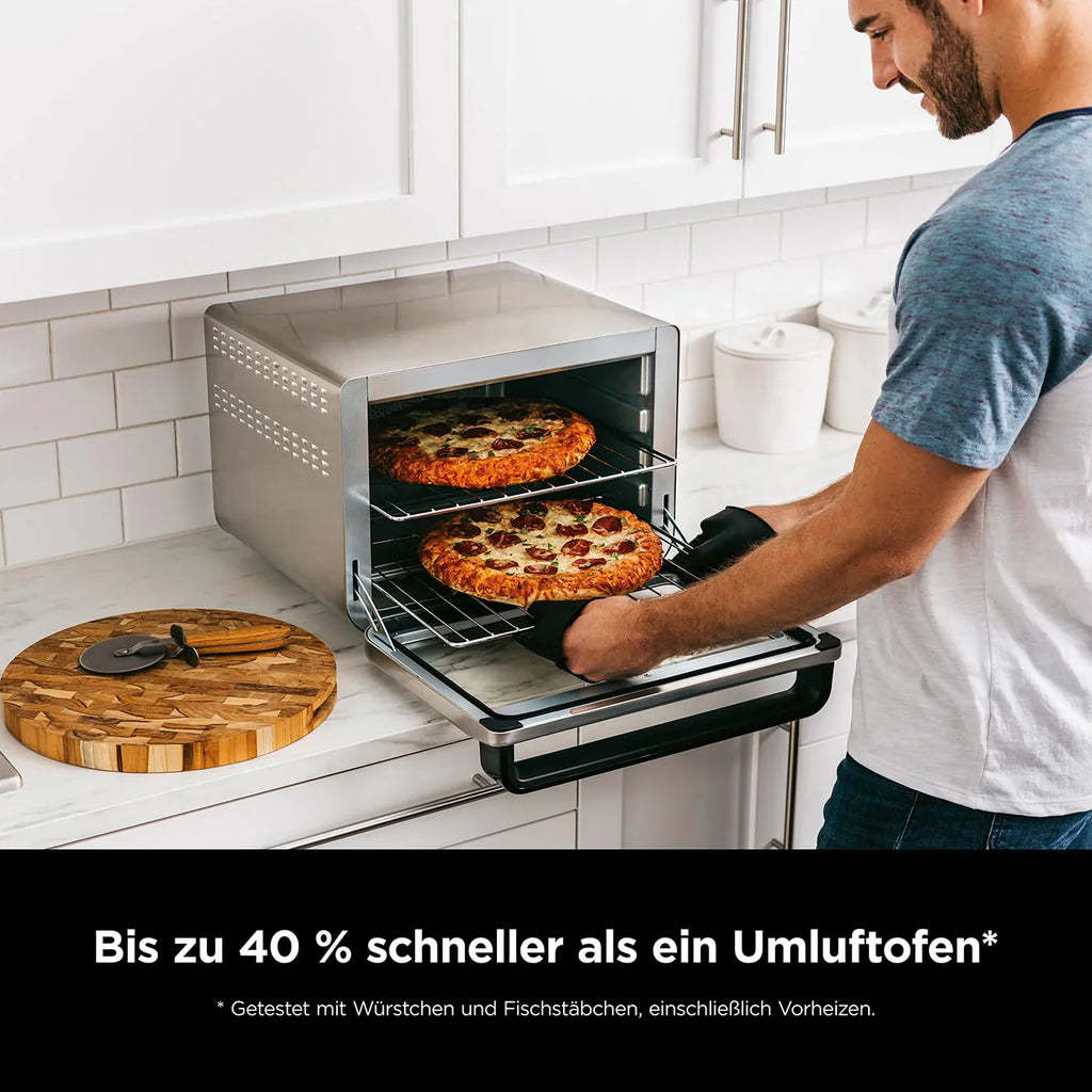 2025 Horno multifunción Ninja Foodi 10 en 1, mini horno portátil para encimera, horno versátil con 10 funciones de cocción; Air Fry, asar, grill, hornear y más, plata/negro DT200EU
