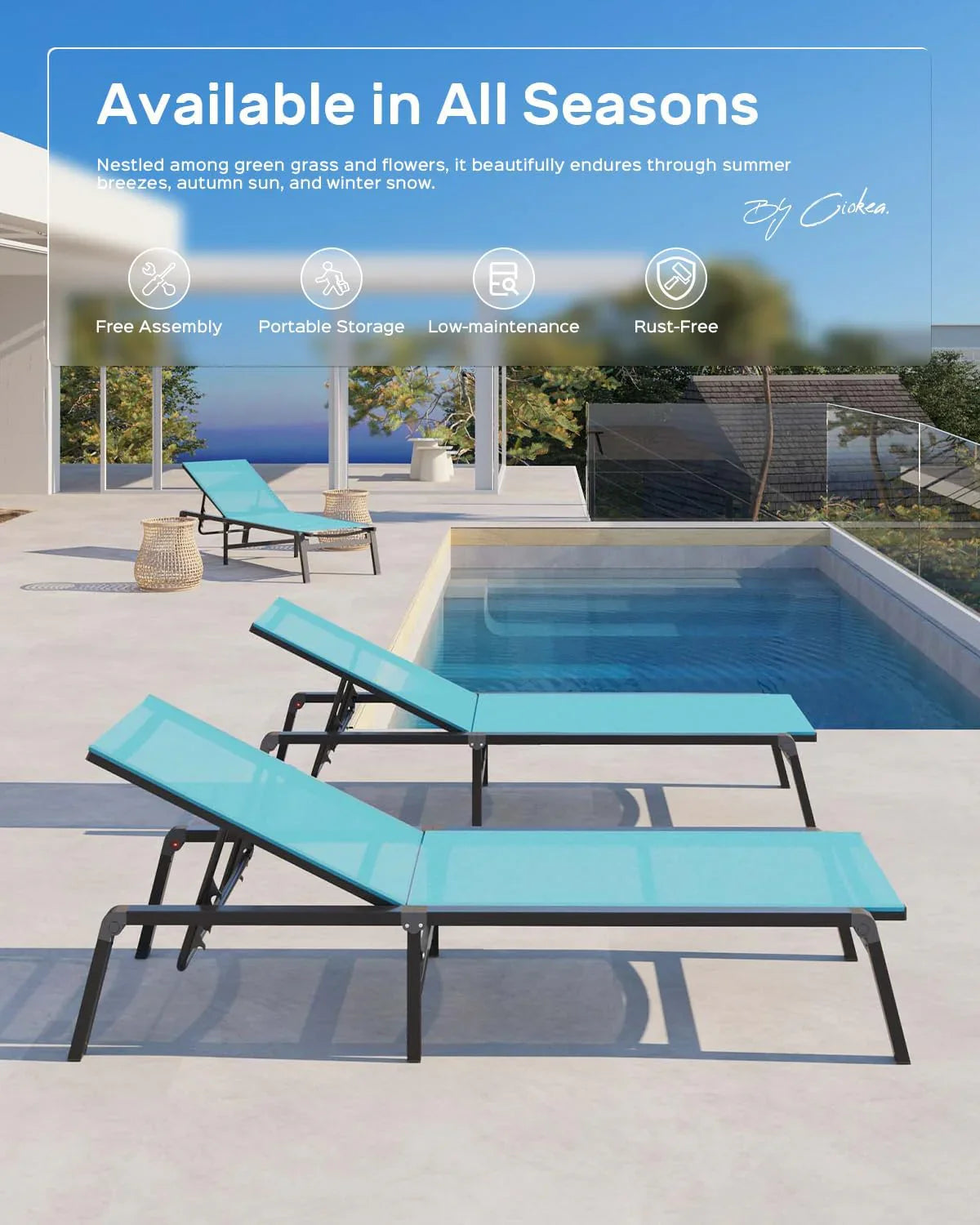 Tumbona de Aluminio para Exterior – Silla de Jardín Plegable sin Montaje, con Respaldo Ajustable en 5 Posiciones, para Terraza, Piscina, Playa – Negra
