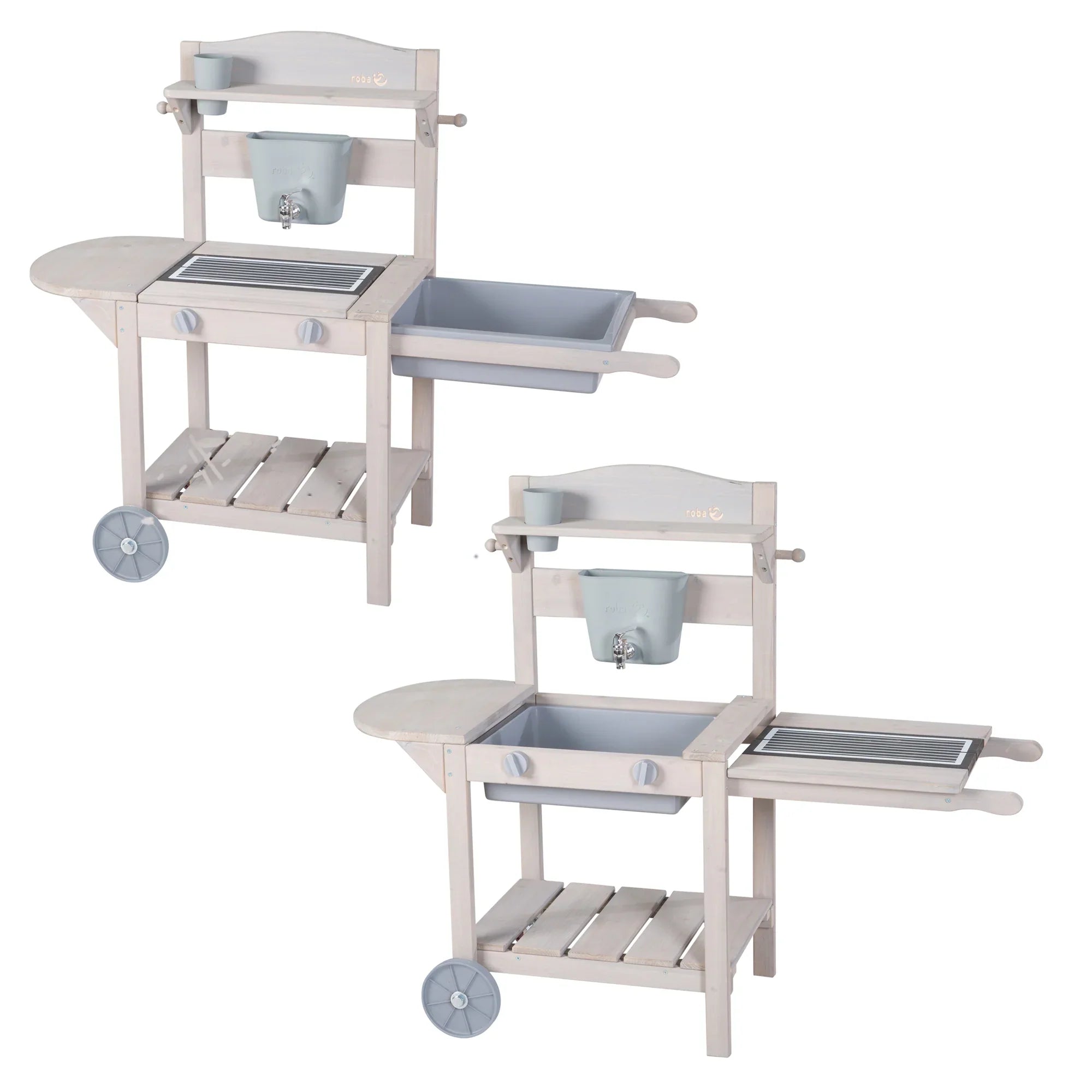 Cocina móvil de juego "Mud & Play BBQ" para niños – Madera certificada FSC – Acabado en gris grabado