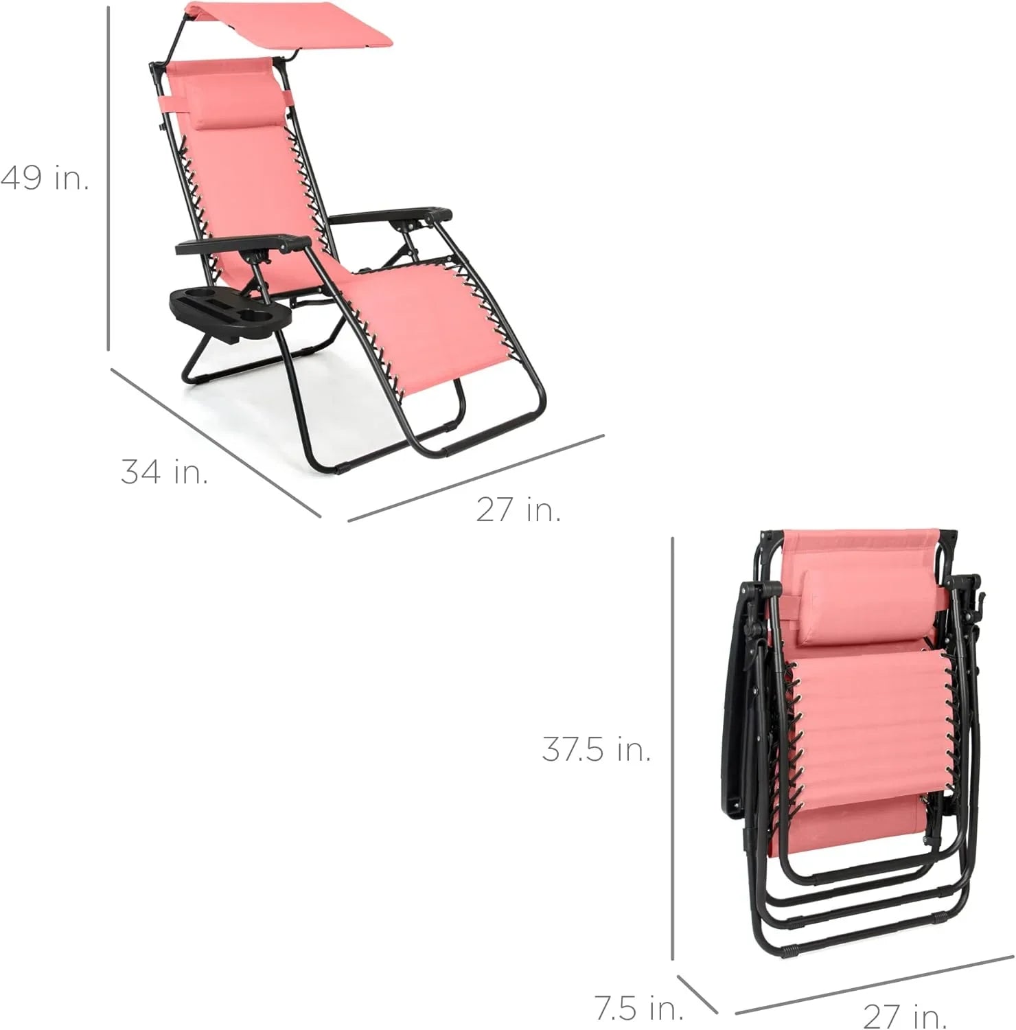 Best Choice Products – Silla Reclinable de Patio con Gravedad Cero, Ajustable y Plegable para Exteriores con Dosel, Almohada Cervical y Bandeja Lateral, Textileno – Azul Pavo Real