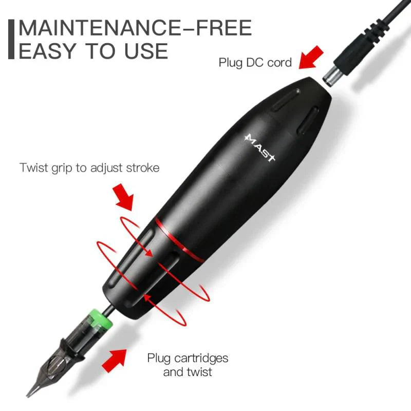 Kit de Máquina de Tatuaje con Cartuchos Mast Pen WJX Agujas y Paquete de Batería