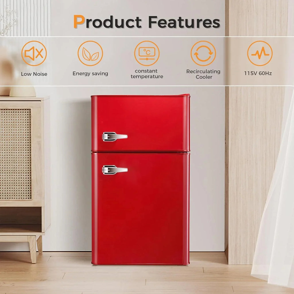 2025 Refrigerador compacto Antarctic Star con congelador separado, mini nevera de doble puerta, estantes ajustables y desmontables, estilo retro de acero inoxidable, para sala/cocina/dormitorio/oficina, 3,2 pies³, verde