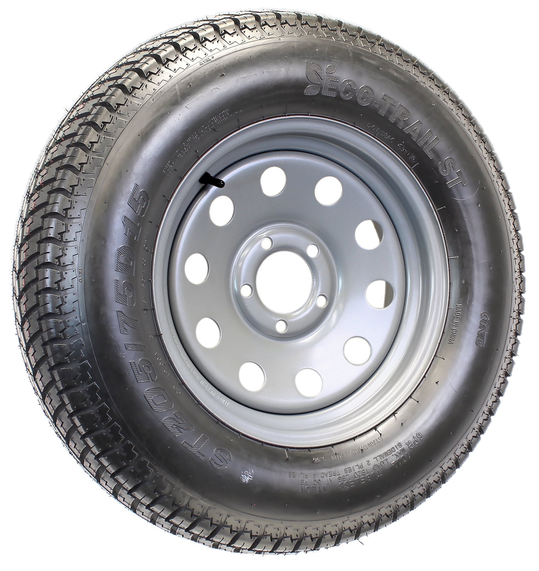 2025 Neumático para Remolque Montado en Llanta ST205/75D15 F78-15 205/75-15 LRC Rueda de 5 Perforaciones Color Plata Mod