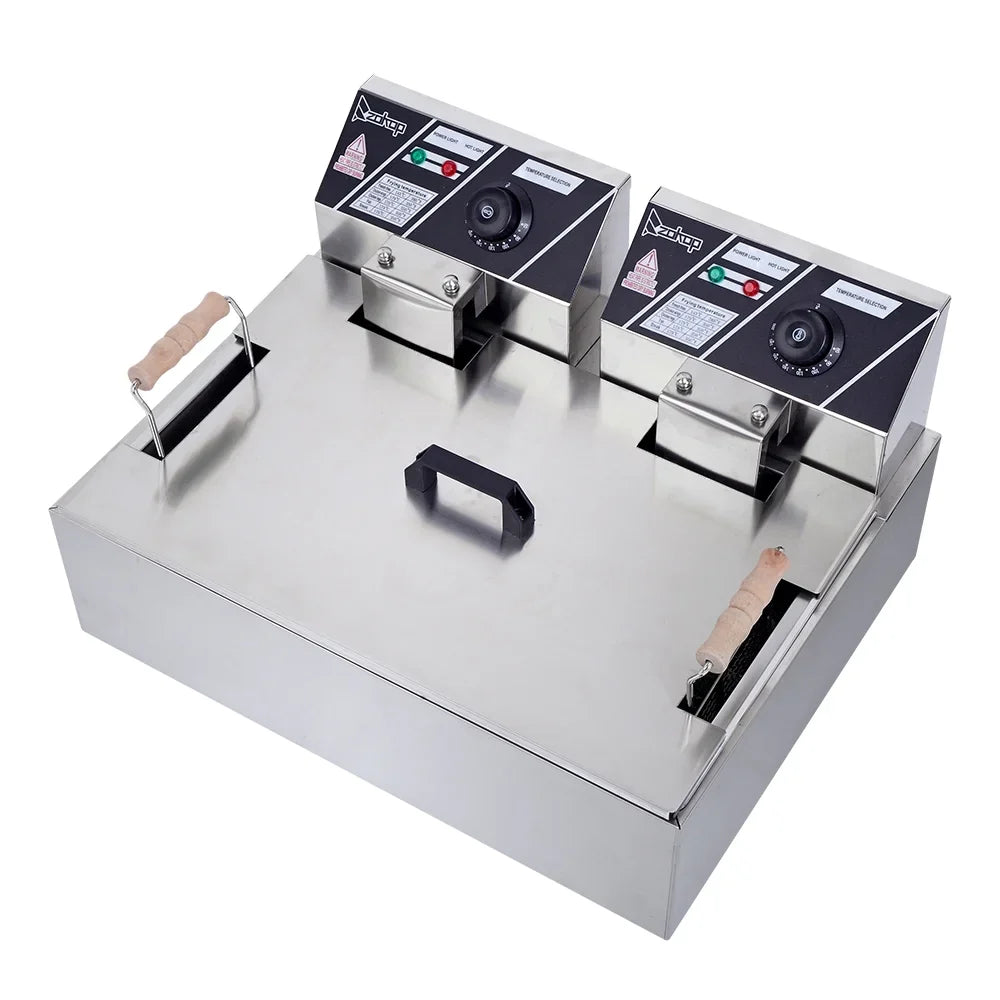 Freidora eléctrica ZOKOP de gran capacidad de 12,7 cuartos, tanque de acero inoxidable de una sola pieza con cesta, color plateado
