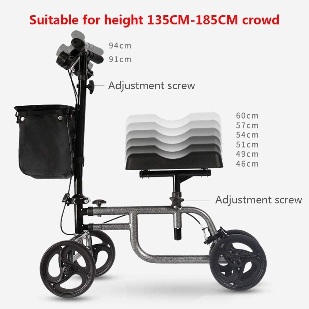 2025 Andador de Rodilla con 4 Ruedas, Scooter de Rodillo Todo Terreno con Altura Ajustable y Bolsas de Almacenamiento