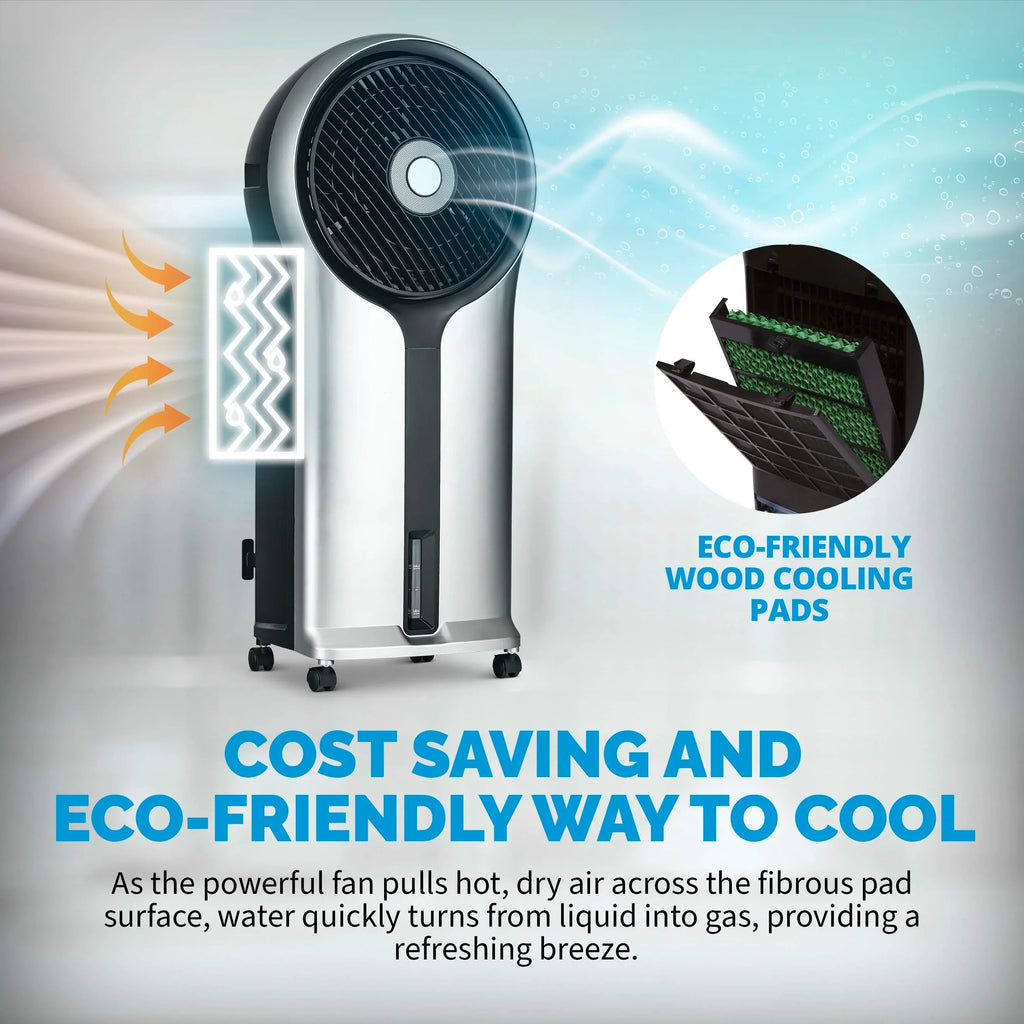 2025 Newair® Enfriador de Aire Evaporativo y Ventilador Portátil 470 CFM con Placa de Enfriamiento tipo Panal – Plateado