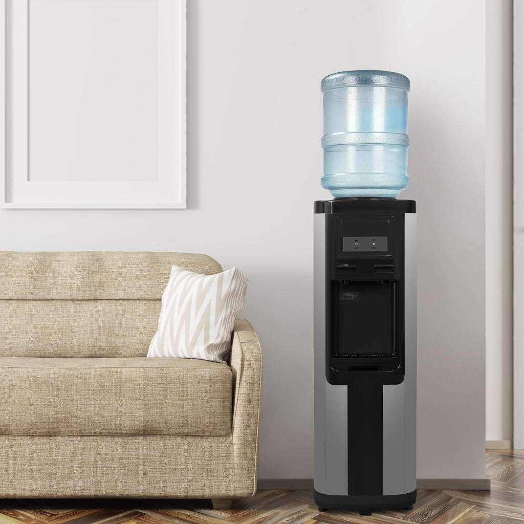 2025 Fuente de agua de carga superior para botellas de 3–5 galones – Agua caliente y fría con seguridad infantil – Negra