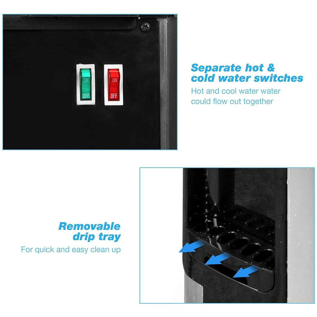 2025 Fuente de agua de carga superior para botellas de 3–5 galones – Agua caliente y fría con seguridad infantil – Negra