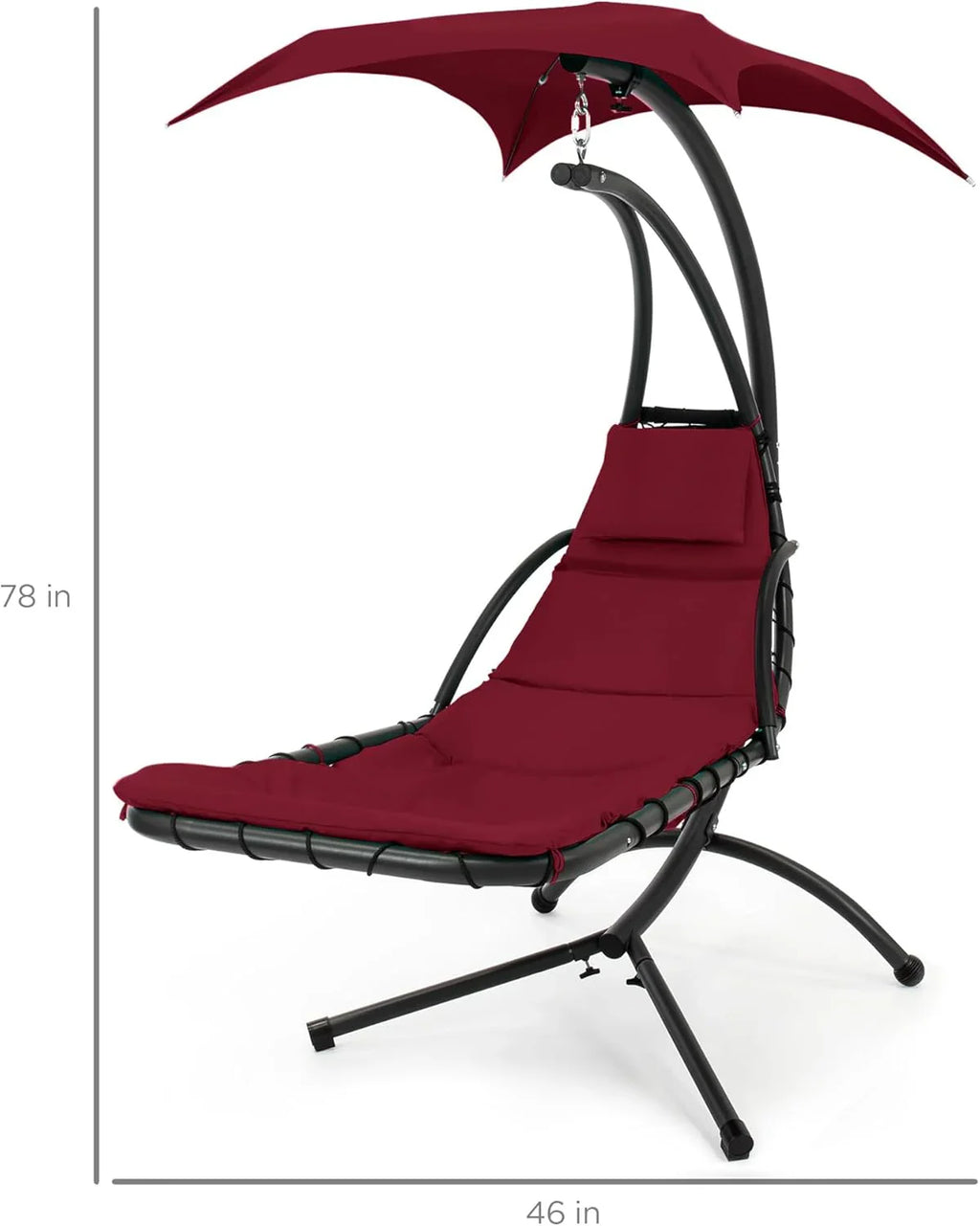 Chaise Longue Suspendue de Exterior Best Choice Products – Silla Balancín Curvada de Acero con Cojín Integrado y Toldo Desmontable – Gris Carbón
