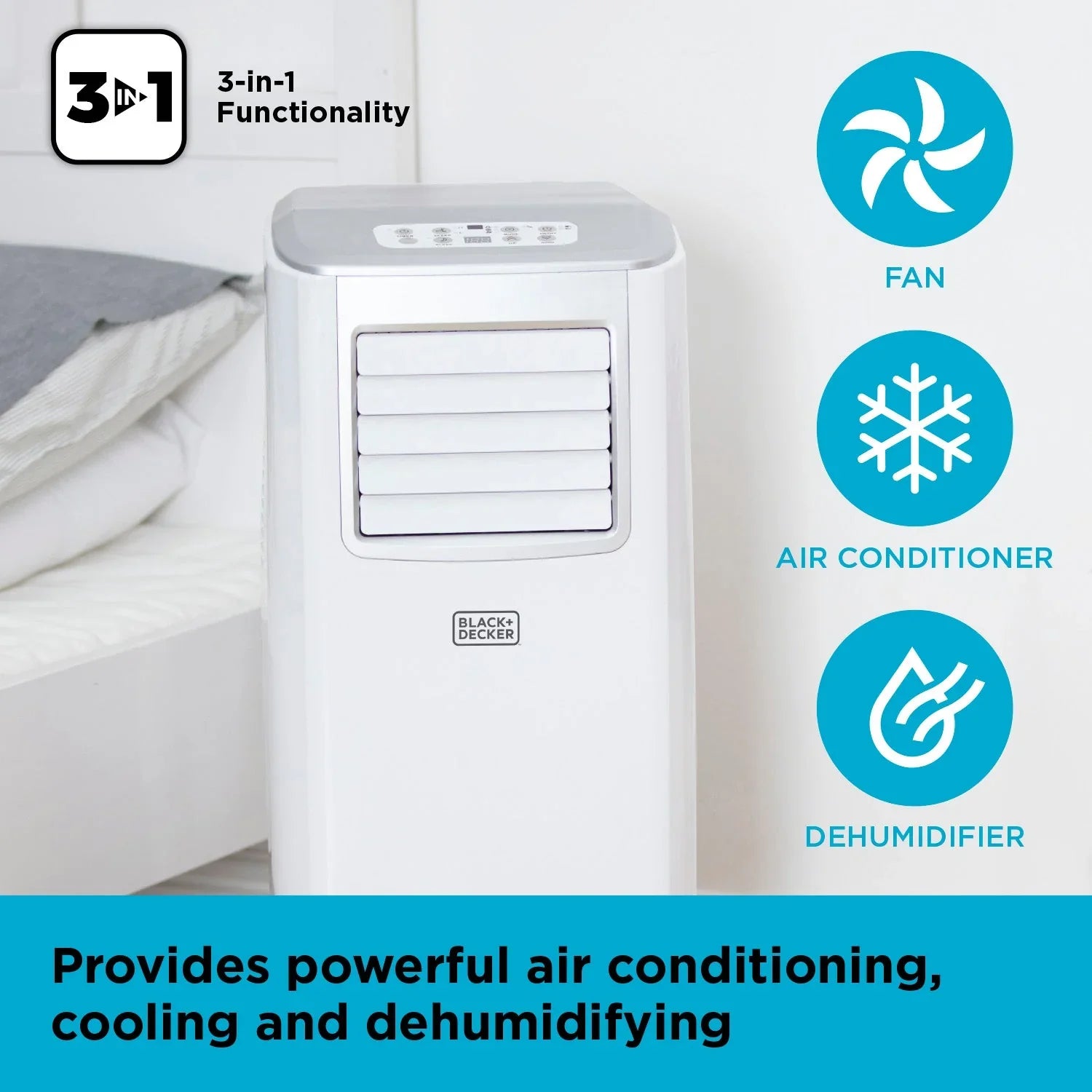 2025 Aire Acondicionado Móvil 3 en 1 Black+Decker BXAC40005GB 7000 BTU Blanco