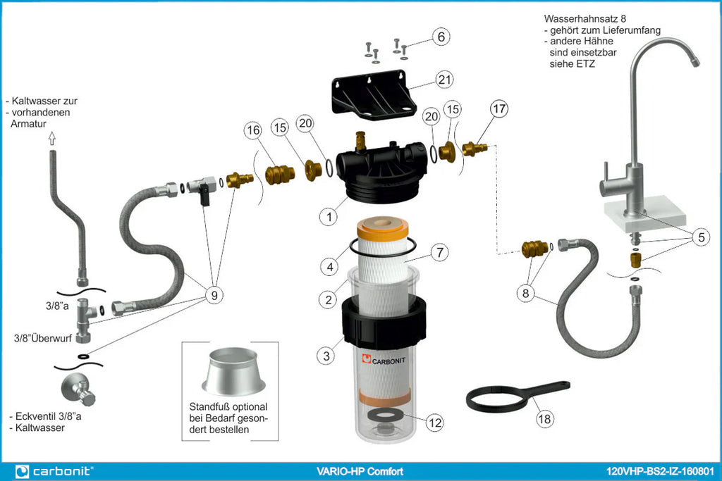 2025 Carbonit VARIO-HP Comfort – Filtro de agua bajo fregadero eficaz para agua potable limpia