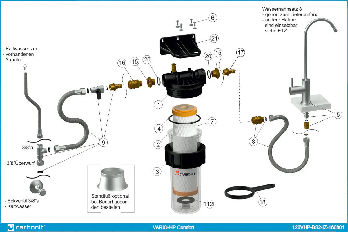 2025 Carbonit VARIO-HP Comfort – Filtro de agua bajo fregadero eficaz para agua potable limpia