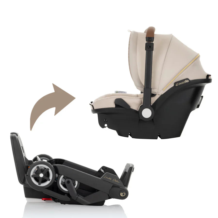 2025 Evenflo Shyft DualRide Combo Arnés-Capazo para Bebé Edición Limitada con Tela Green & Gentle