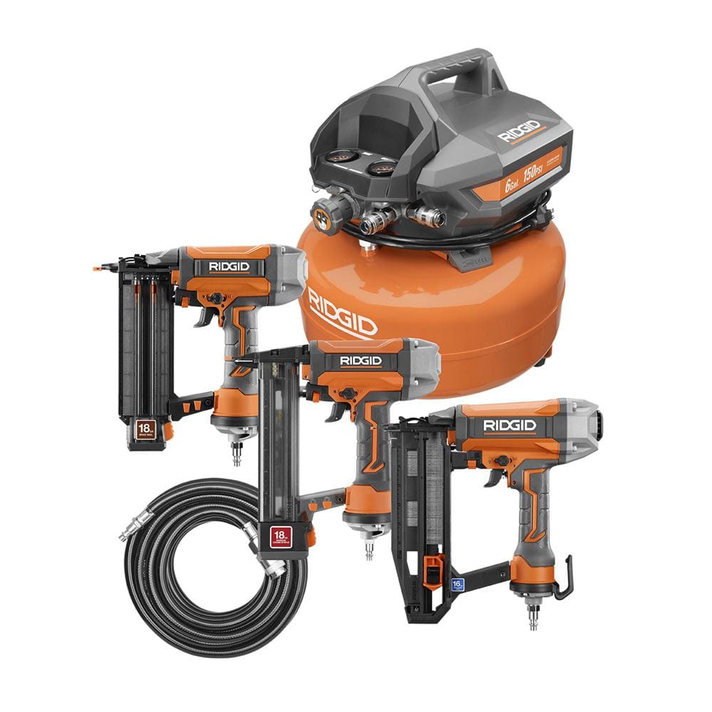 Presentación del kit combo R69603FK con compresor de 6 galones y 3 herramientas