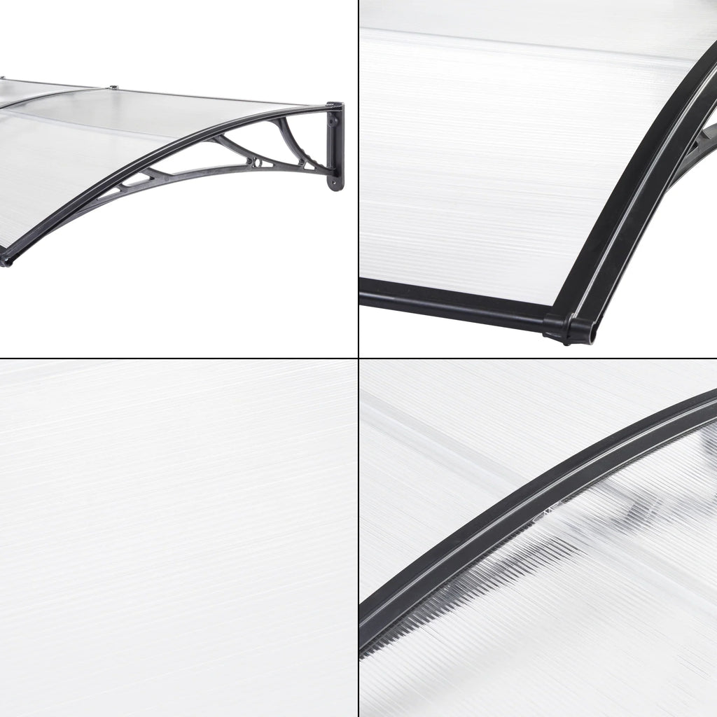 2025 Marquesina de diseño para puerta de entrada, marquesina de bienvenida resistente a la intemperie 200 x 100 cm, negro y transparente