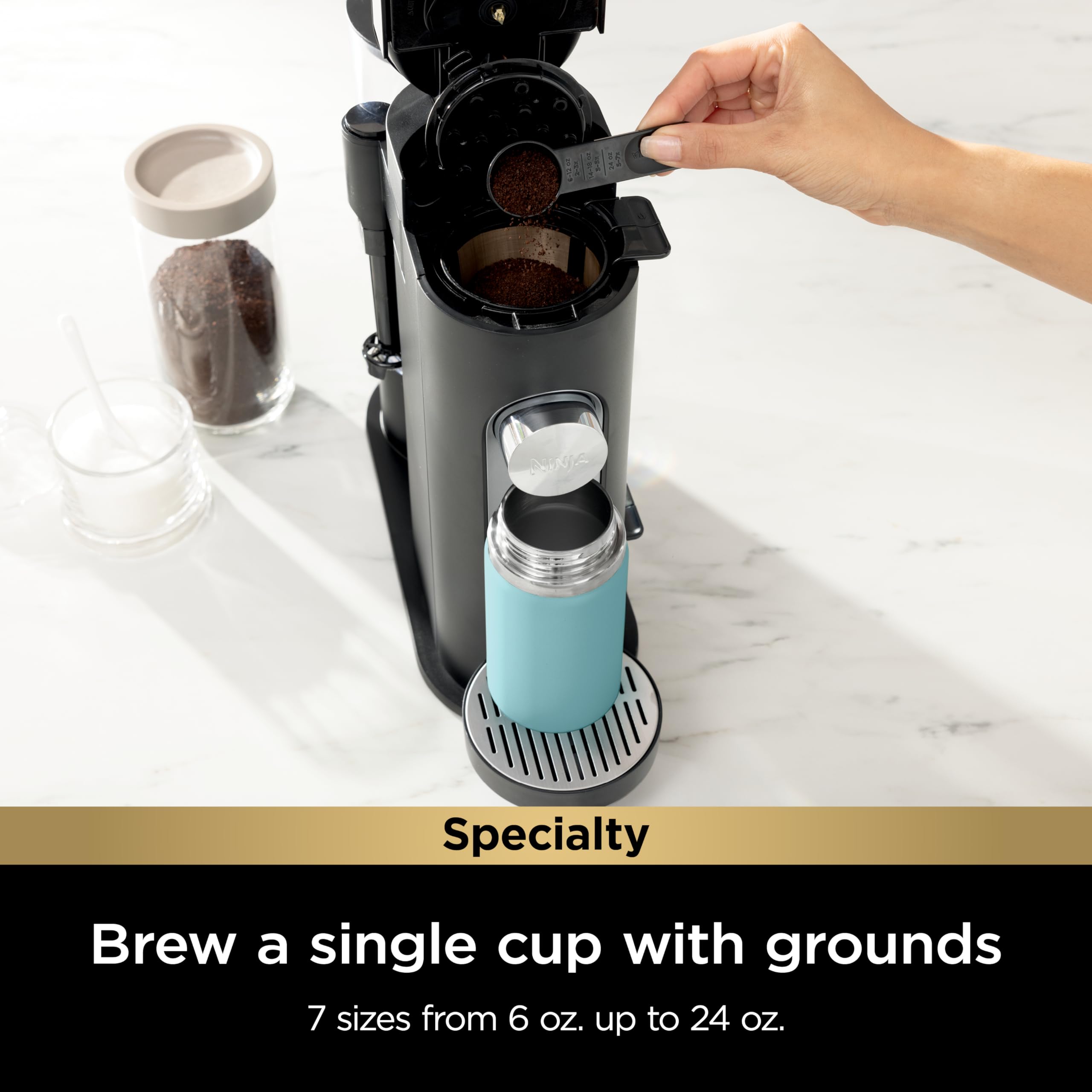2025 Ninja PB051 Cafetera de Una Sola Taza Compatible con Cápsulas y Café Molido