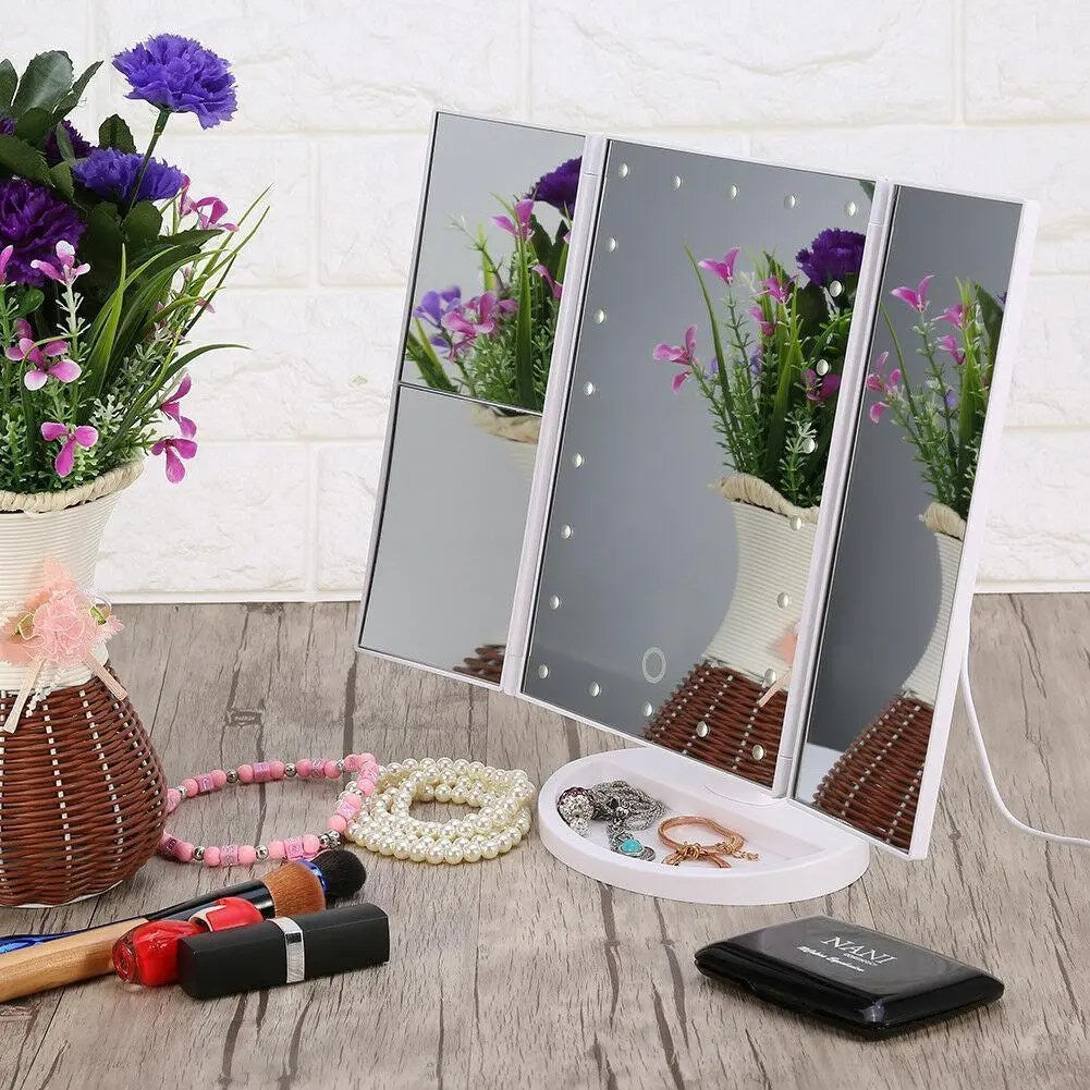 Espejo de Maquillaje Iluminado Espejo de Tocador Inteligente con Luces, 10X de Magnificación, Ajustable, 22 Luces LED