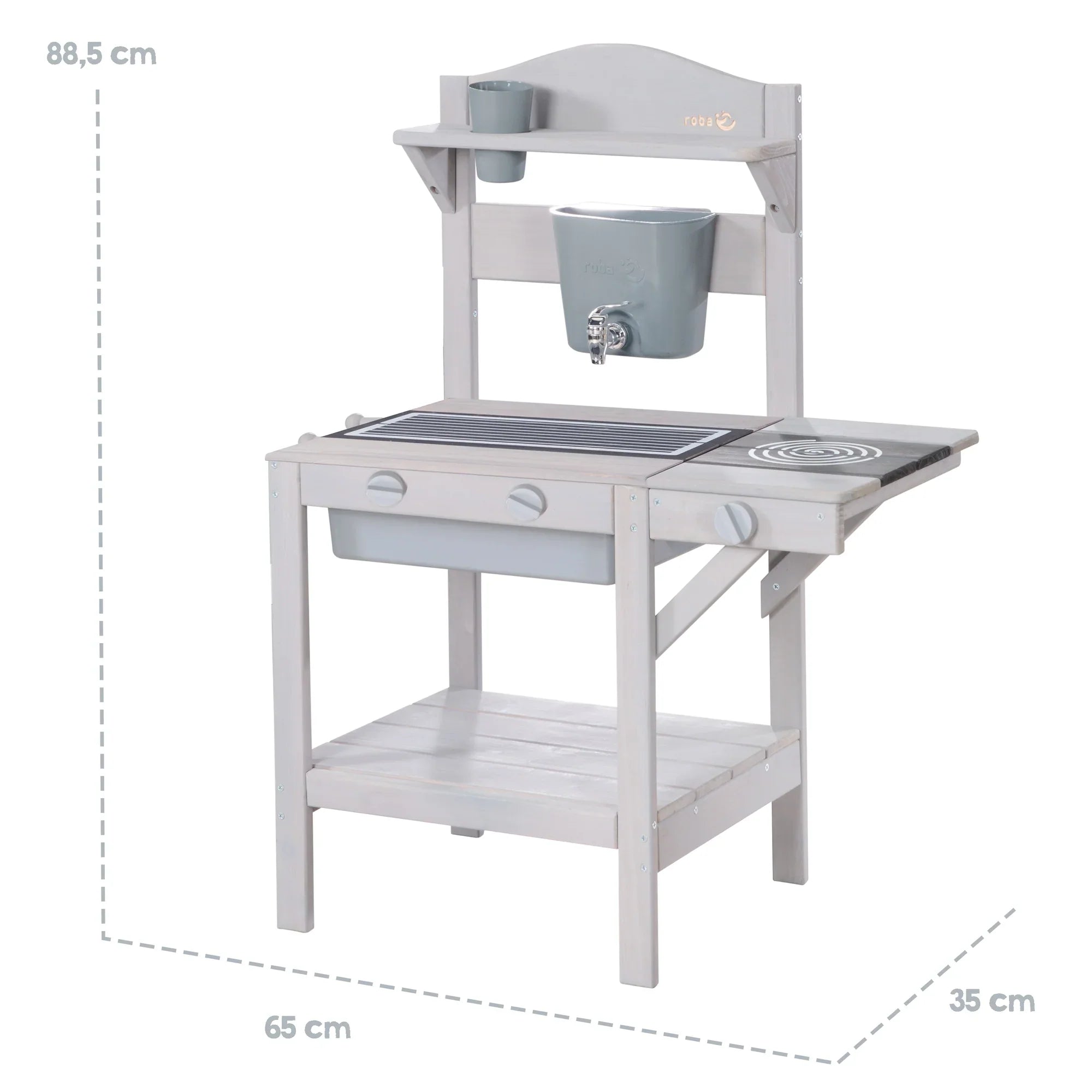 Cocina de juego al aire libre con accesorios – Madera certificada FSC – Acabado en gris grabado