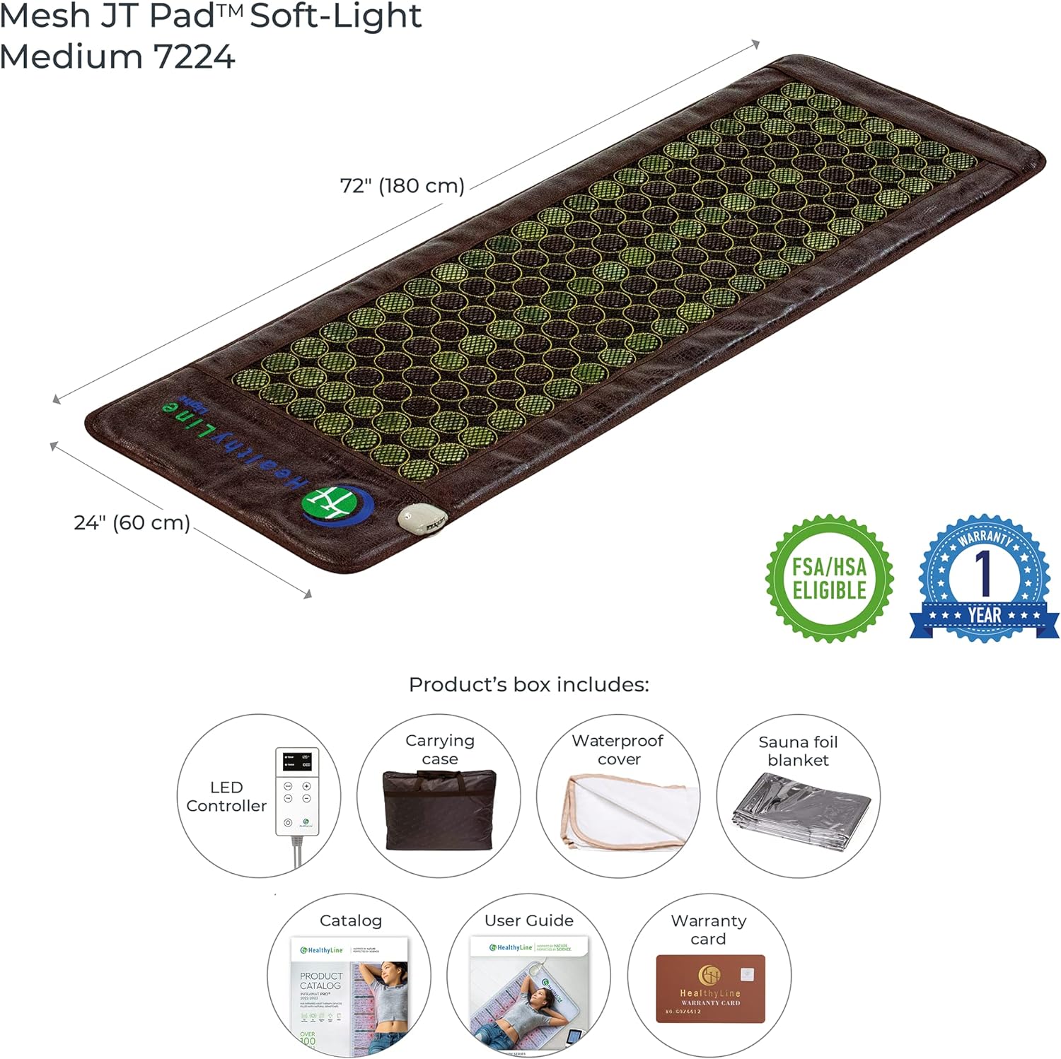 Almohadilla de Calefacción HealthyLine de Infrarrojos Lejanos – Piedras Calientes de Jade y Turmalina – Iones Negativos – Tapete de Malla JT Completo 7224 Soft Light InfraMat Pro®
