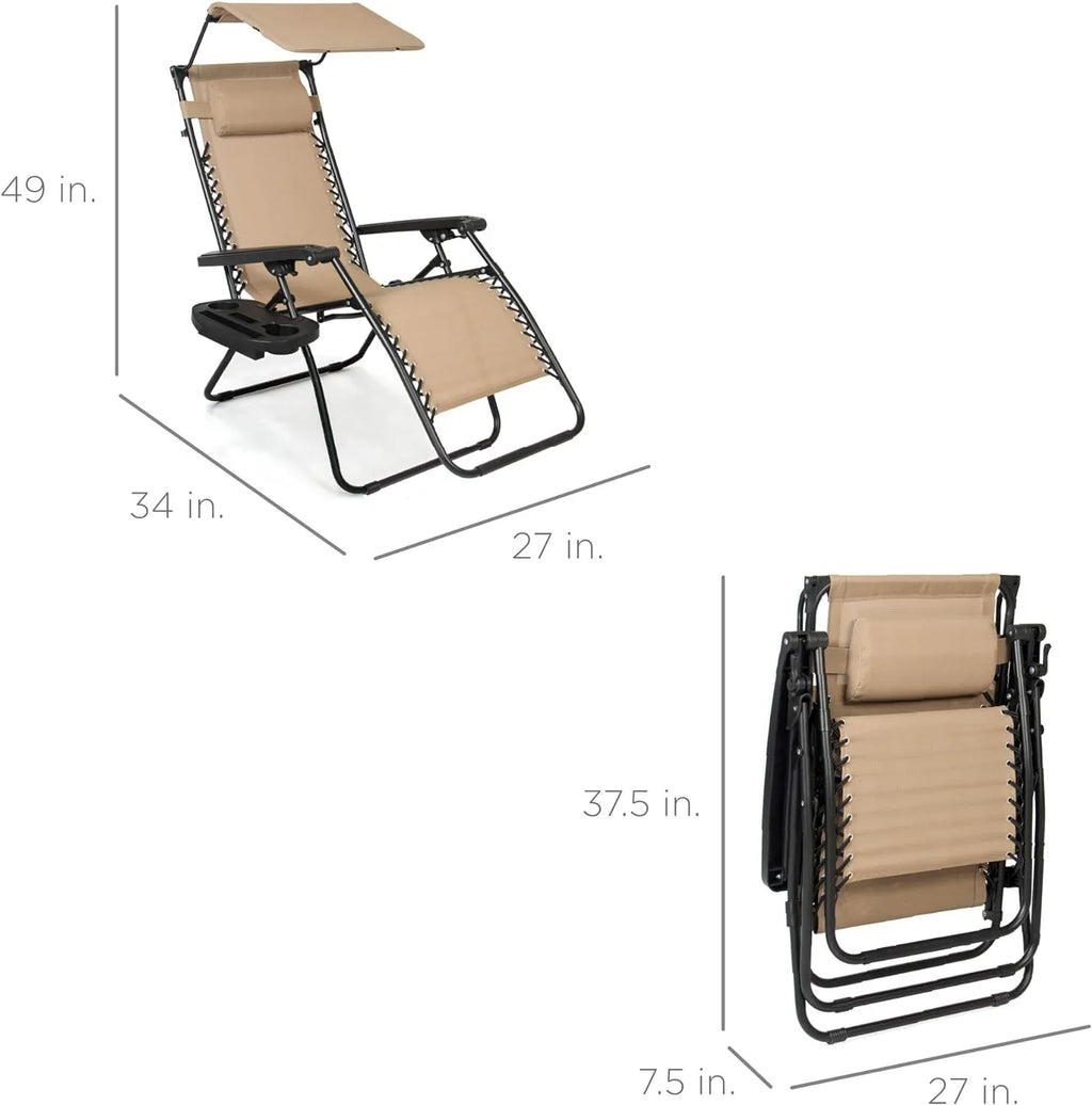 Best Choice Products – Silla Reclinable de Patio con Gravedad Cero, Ajustable y Plegable para Exteriores con Dosel, Almohada Cervical y Bandeja Lateral, Textileno – Azul Pavo Real