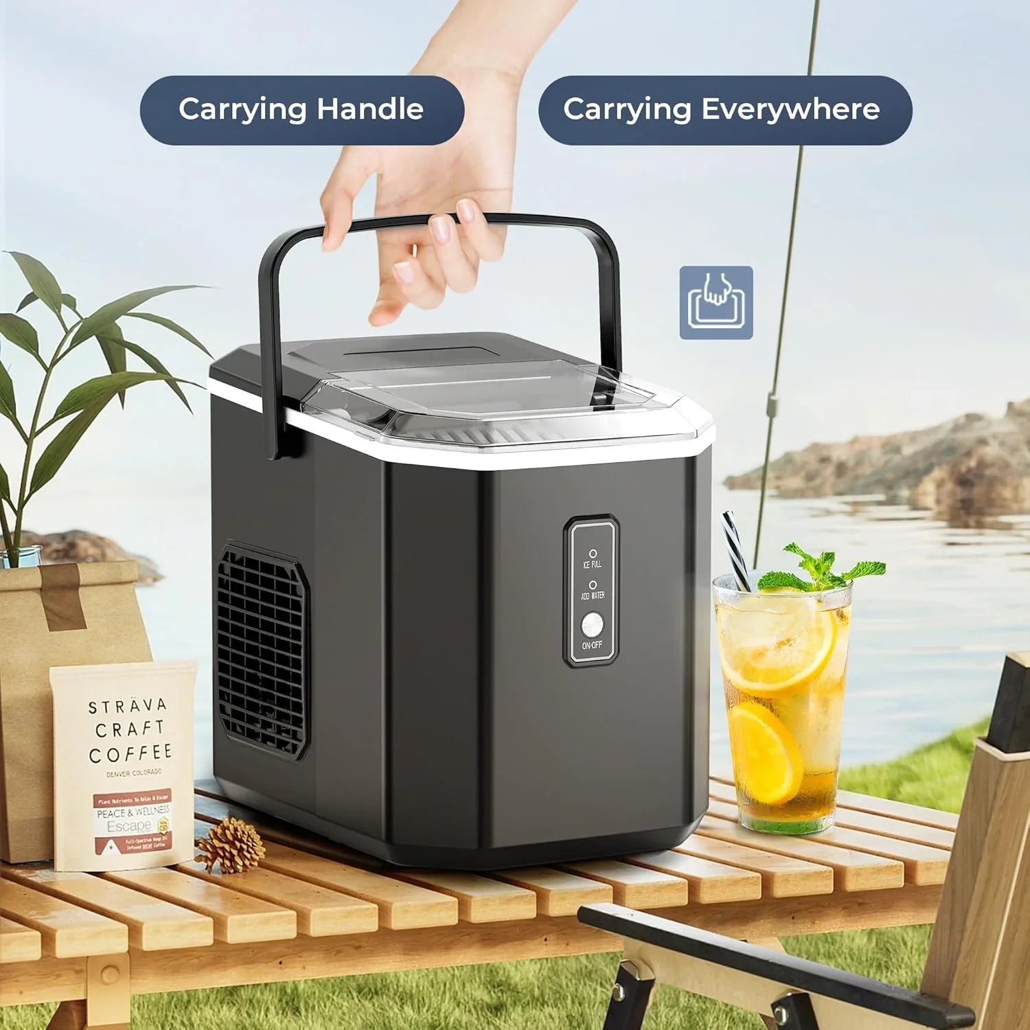 Fabricante de Hielo en Piezas EUHOMY para Mostrador – Listo en 8 Minutos, 16 kg/24H, Autolimpiante, Máquina de Hielo Portátil con Pala y Cubeta, Hielo Sonic Comestible para Casa, Fiestas, Camping o Caravana