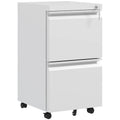 Archivador Móvil con 2 Cajones, Mueble de Archivo Cerrable de Acero, Cuerpo Preensamblado, Blanco