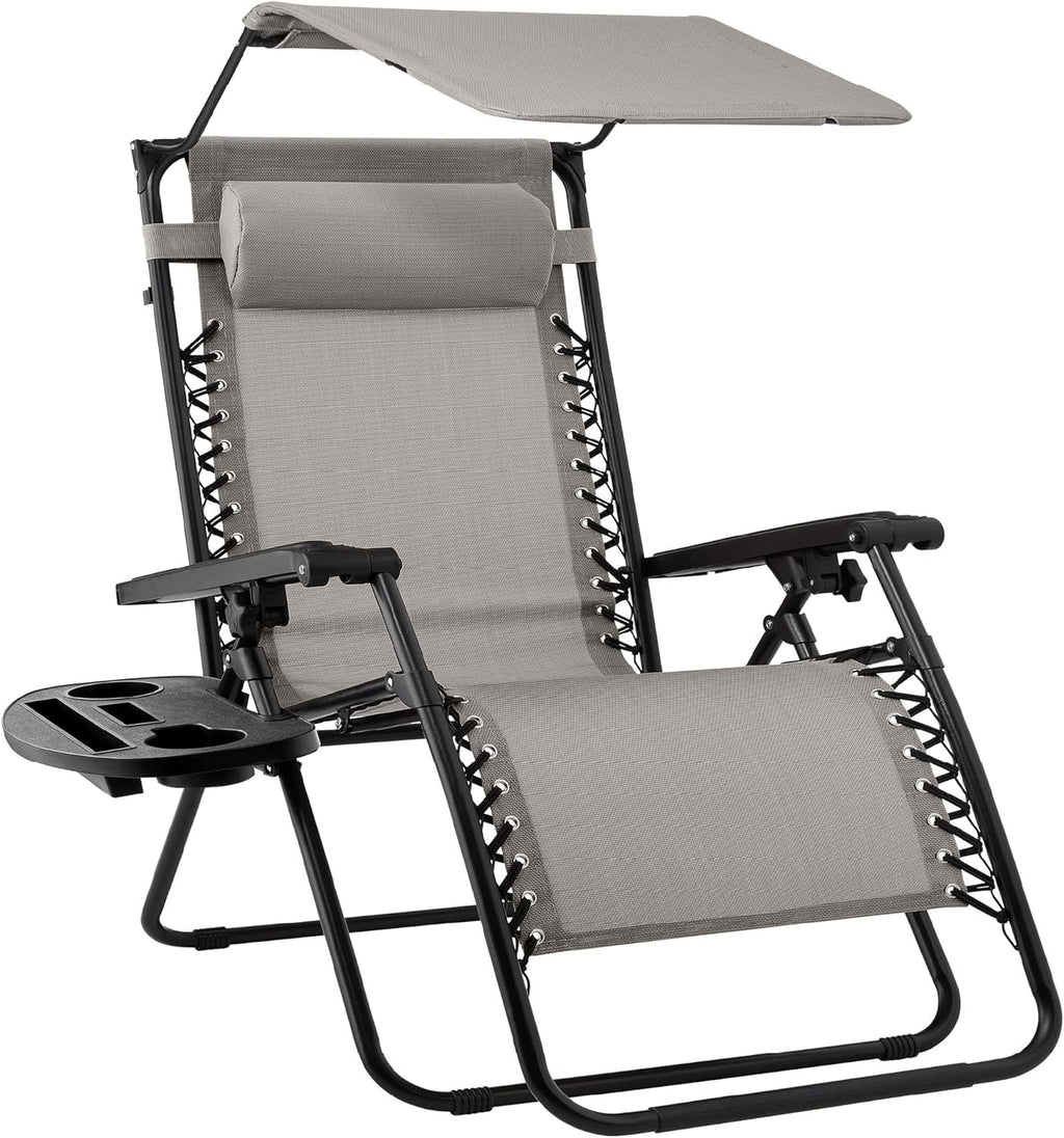 Best Choice Products – Silla Reclinable de Patio con Gravedad Cero, Ajustable y Plegable para Exteriores con Dosel, Almohada Cervical y Bandeja Lateral, Textileno – Azul Pavo Real