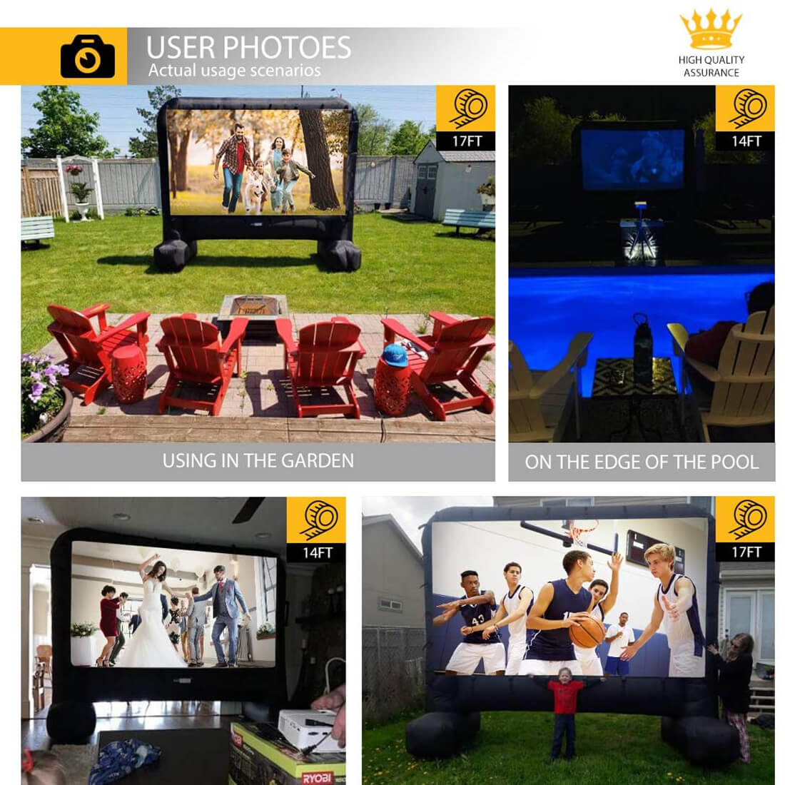 Pantalla de Cine Inflable Mega de 14-17 Pies para Proyección Frontal y Trasera