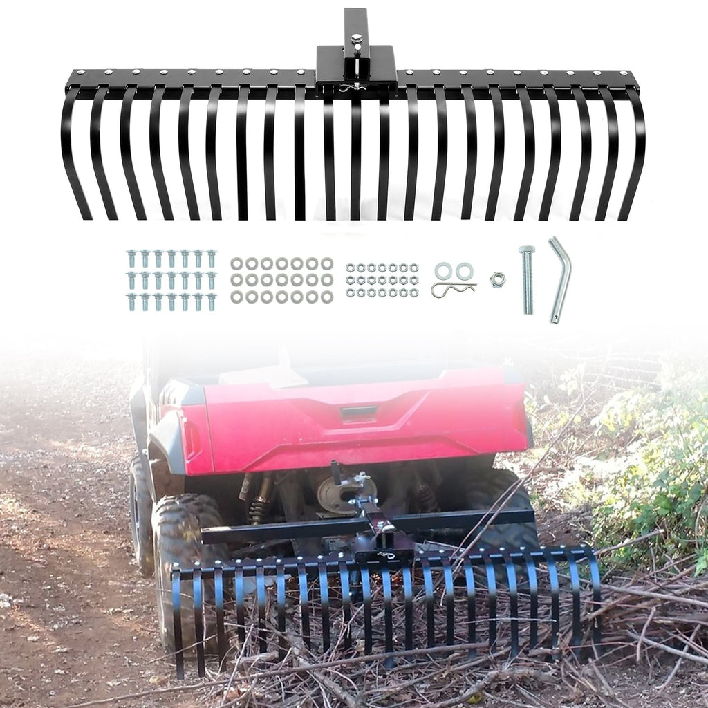 Rastrillo Paisajístico Kojem de 60 Pulgadas para ATV, UTV, SxS, Limpieza de Jardín, Patio y Playa con Barra de Herramienta de 48" o 60" y Sistema de Enganche de 3 Puntos