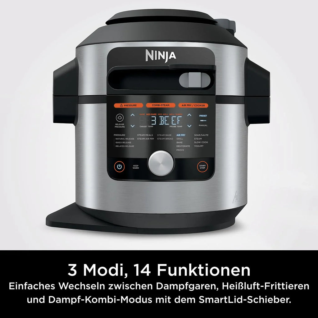 2025 Ninja Foodi MAX Olla Multifunción con Tapa Inteligente, 7,5 L, Olla Multifunción 14 en 1, Olla a Presión, Freidora de Aire, Cocina Lenta, Sensor Digital de Temperatura, Acero Inoxidable, OL750EU