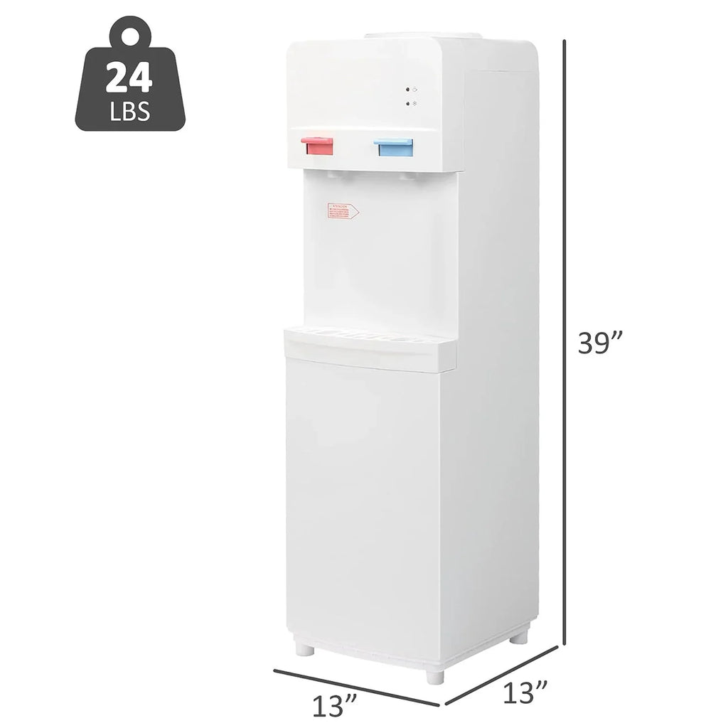 2025 Fuente de agua de carga superior para botellas de 3–5 galones – Agua caliente y fría con seguridad infantil – Blanca
