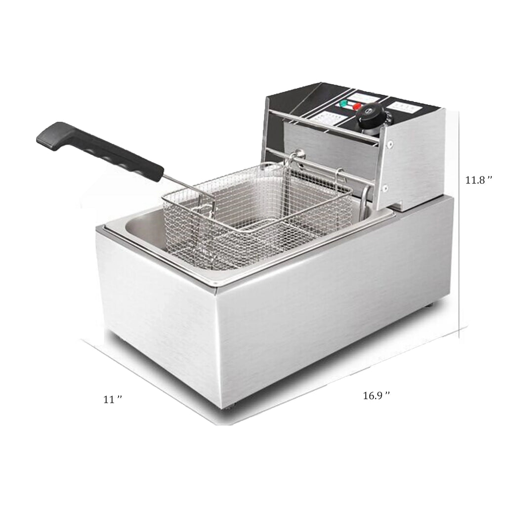 Freidora eléctrica de 1600 W, freidora de mesa de acero inoxidable con gran capacidad, freidora reforzada multifuncional, tanque único comercial de 2,5 galones