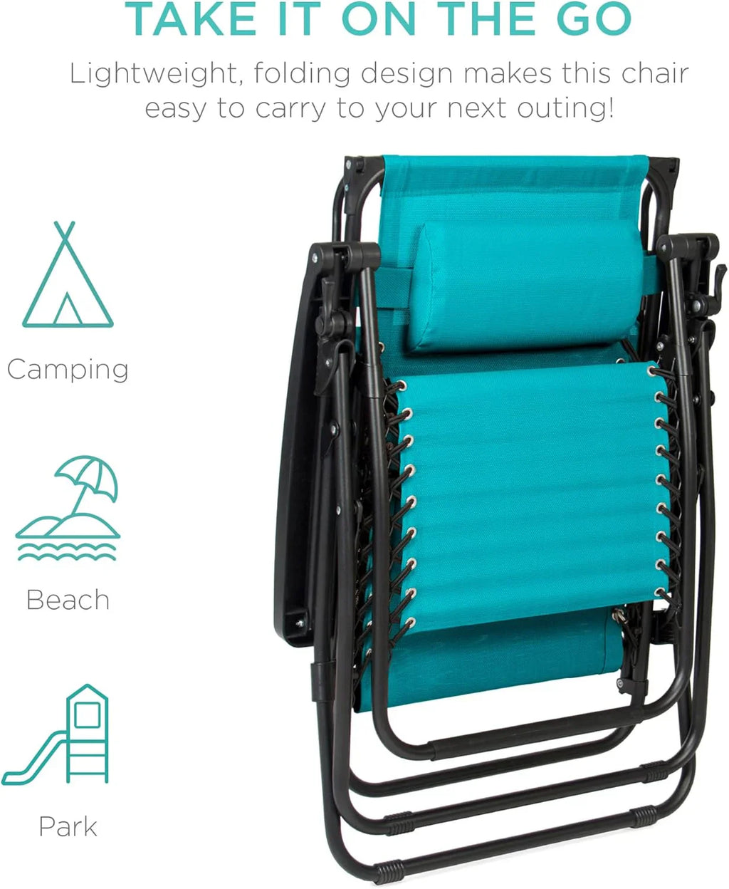 Best Choice Products – Silla Reclinable de Patio con Gravedad Cero, Ajustable y Plegable para Exteriores con Dosel, Almohada Cervical y Bandeja Lateral, Textileno – Azul Pavo Real