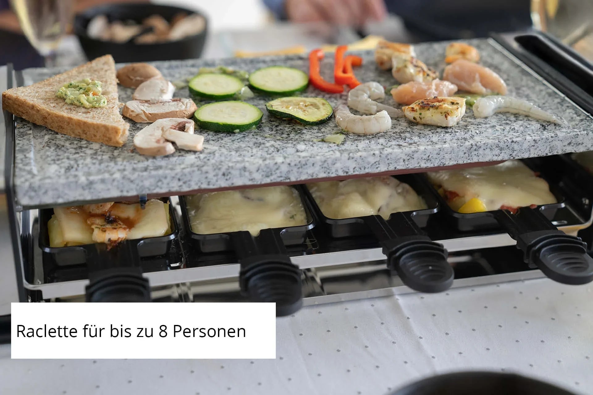 2025 Raclette Delice Basic – Parrilla de mesa para 8 personas con placa antiadherente y sartenes, termostato ajustable continuamente