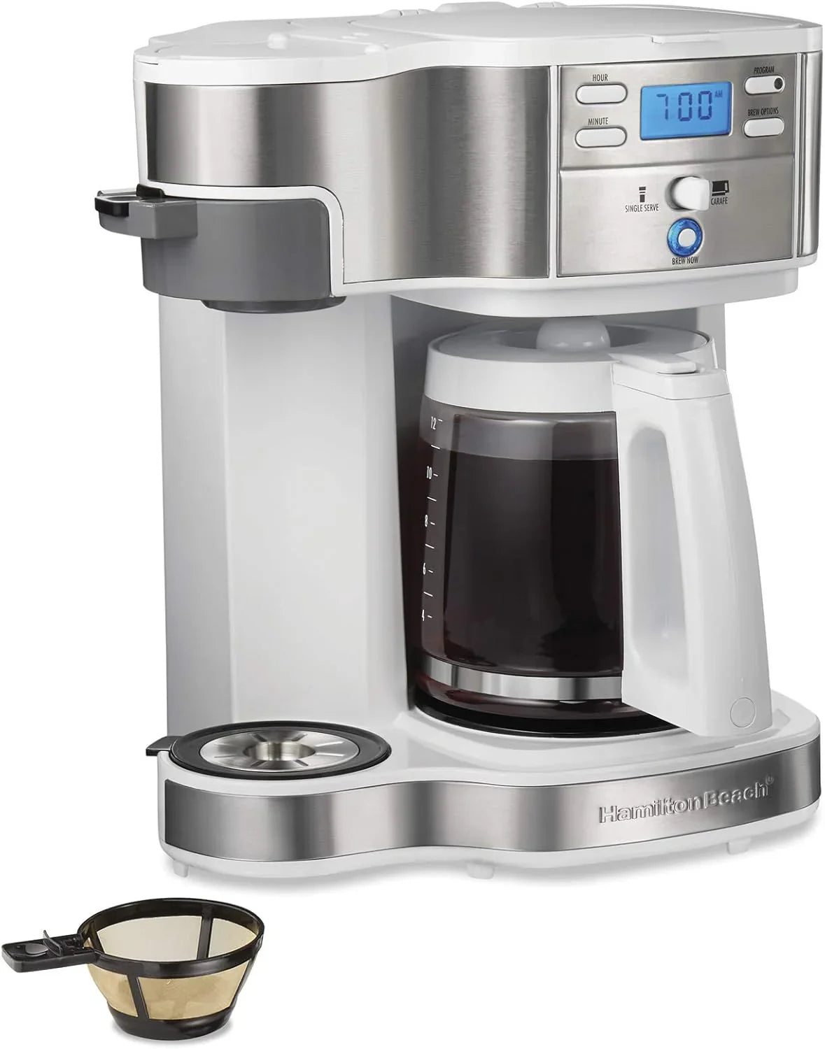 2025 Cafetera de goteo programable 2 en 1 Hamilton Beach, 12 tazas, jarra de vidrio, función pausa y sirve automática, color negro (49980R)