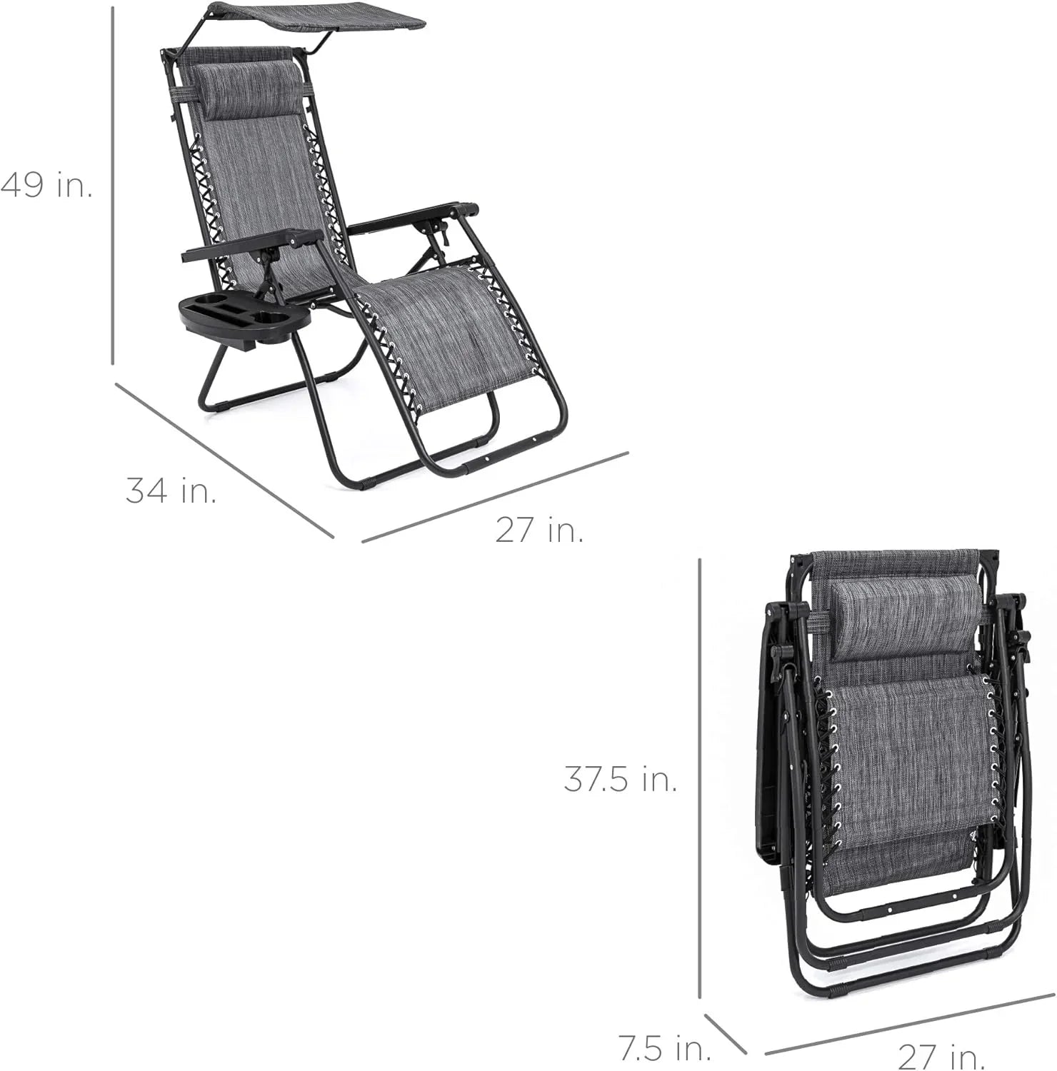 Best Choice Products – Silla Reclinable de Patio con Gravedad Cero, Ajustable y Plegable para Exteriores con Dosel, Almohada Cervical y Bandeja Lateral, Textileno – Azul Pavo Real