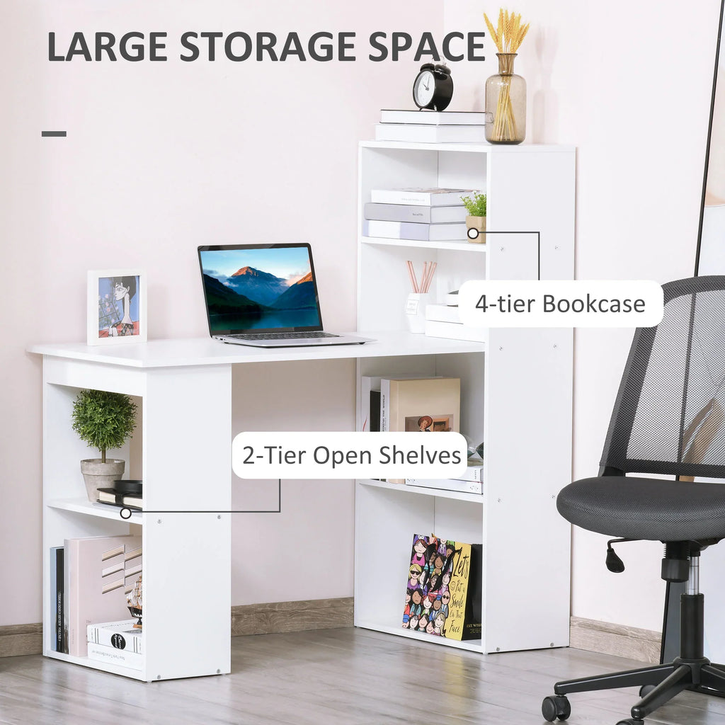 Escritorio de Ordenador Moderno de 120 cm con Estantería, Mesa de Estudio y Estación de Trabajo con 6 Estantes, Blanco