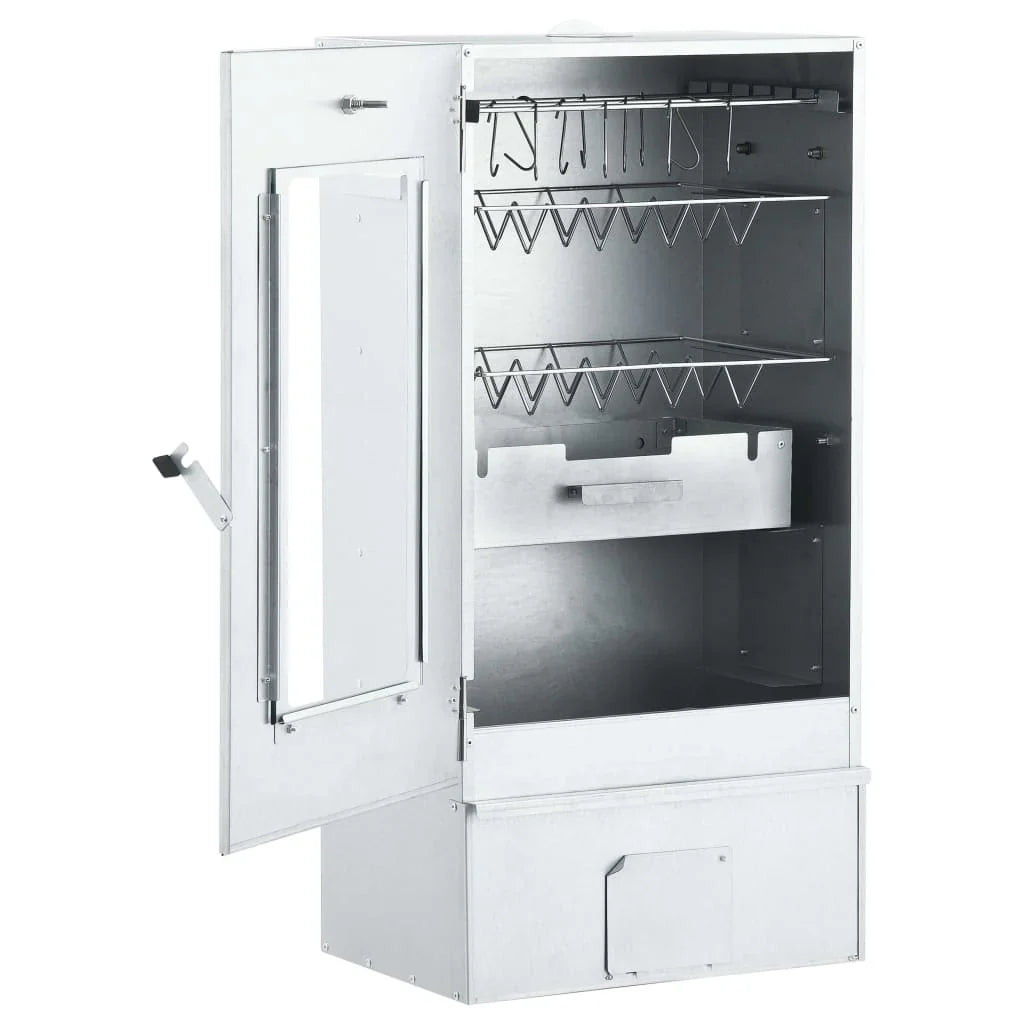 2025 Ahumador con 1 kg de serrín de madera, 44,5 x 29 x 83 cm, acero galvanizado plateado