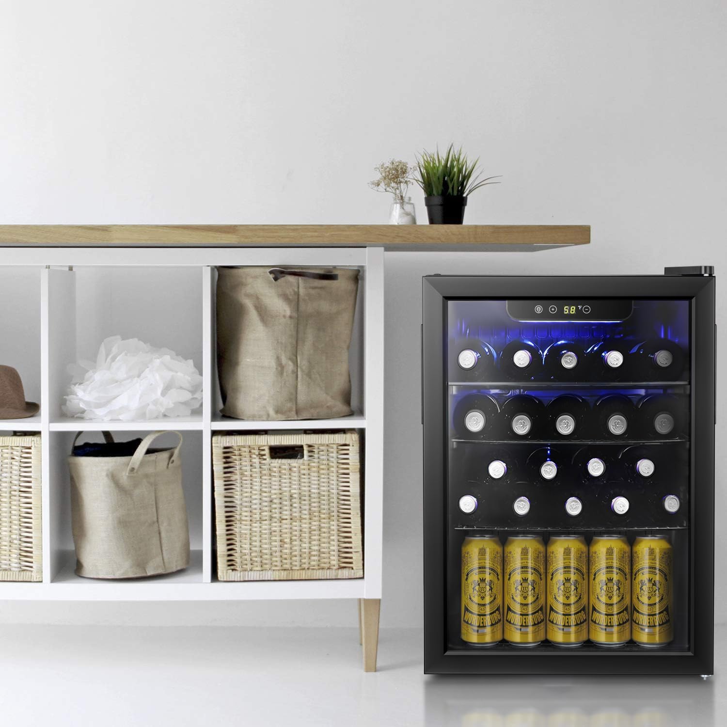 Antarctic Star Enfriador de Vino para 36 Botellas / Refrigerador de Bebidas, Mini Bodega, Refrigerador para Cerveza y Refrescos, Operación Silenciosa con Compresor, Temperatura Ajustable, Independiente, Color Negro, 4.4 pies cúbicos