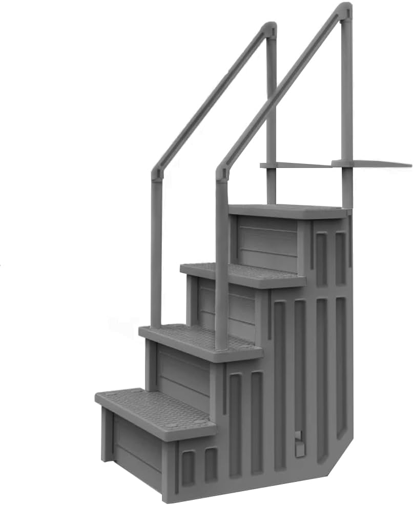 Escalones antideslizantes Aqua Select para piscinas elevadas | Azul | Para piscinas sobre tierra | Se pueden montar en terrazas de 48" a 54" de altura | Escalera de seguridad con capacidad hasta 250 lbs
