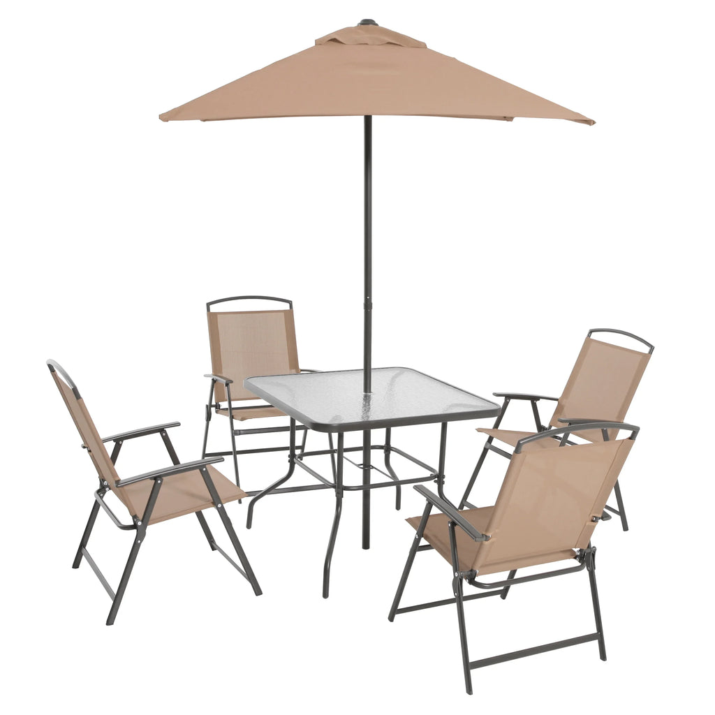 2025 Juego de comedor exterior Mainstays Albany Lane de 6 piezas con sombrilla, acero, rojo