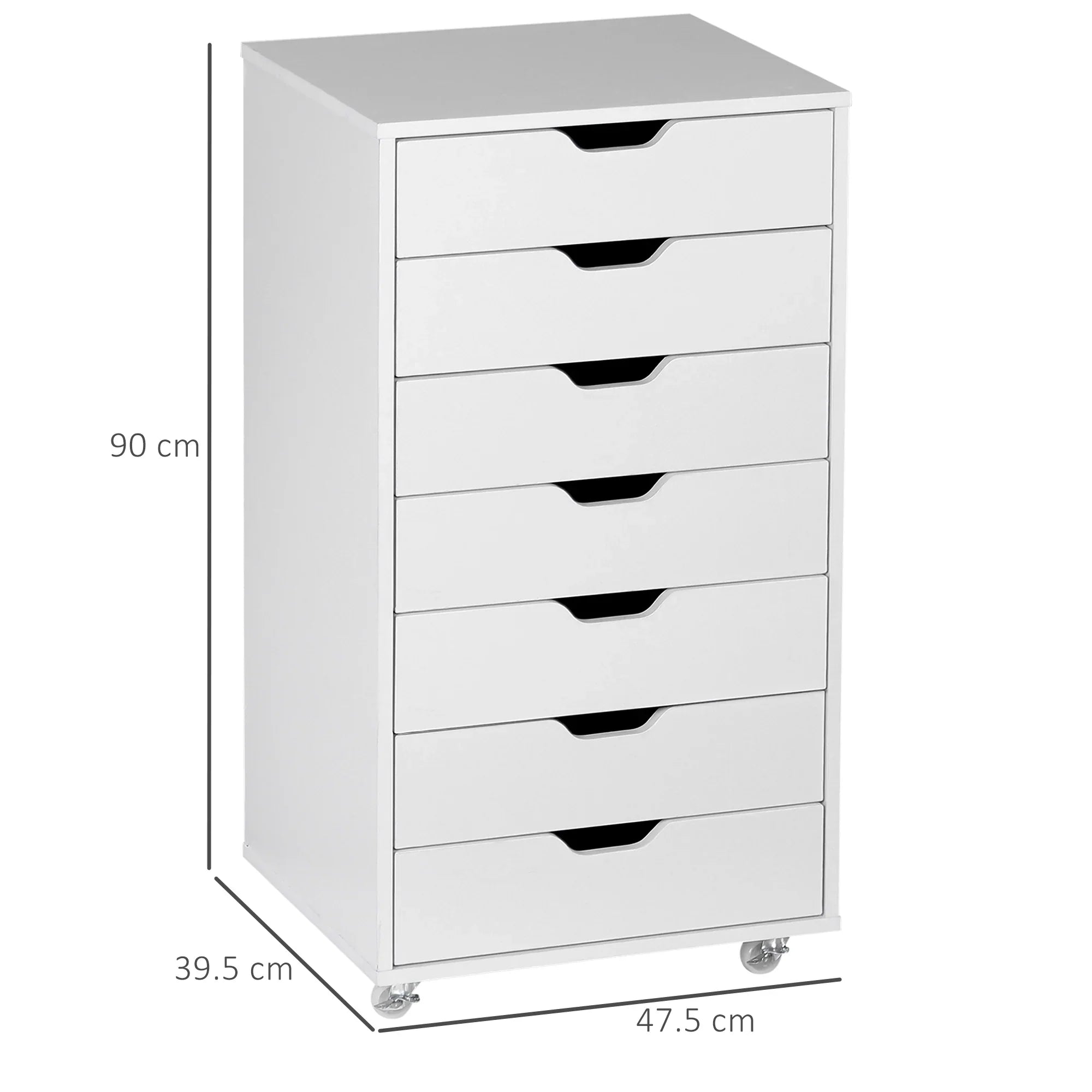 Cajonera Vertical de 7 Cajones, Mueble de Oficina Móvil con Ruedas, Blanco