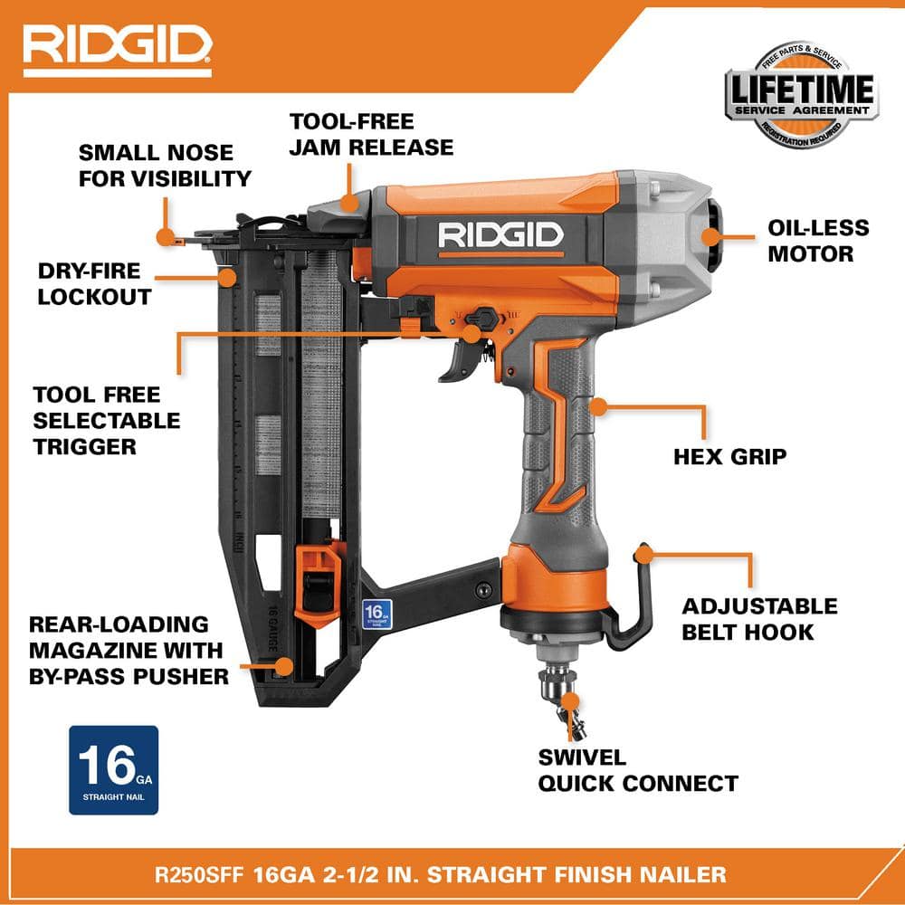 2025 Compresor de Aire Eléctrico Portátil de 6 Gal. con Pistola de Clavos Brad de 18GA, Pistola de Clavos Finish Recta de 16GA y Grapadora Finish de 18GA R69603FK