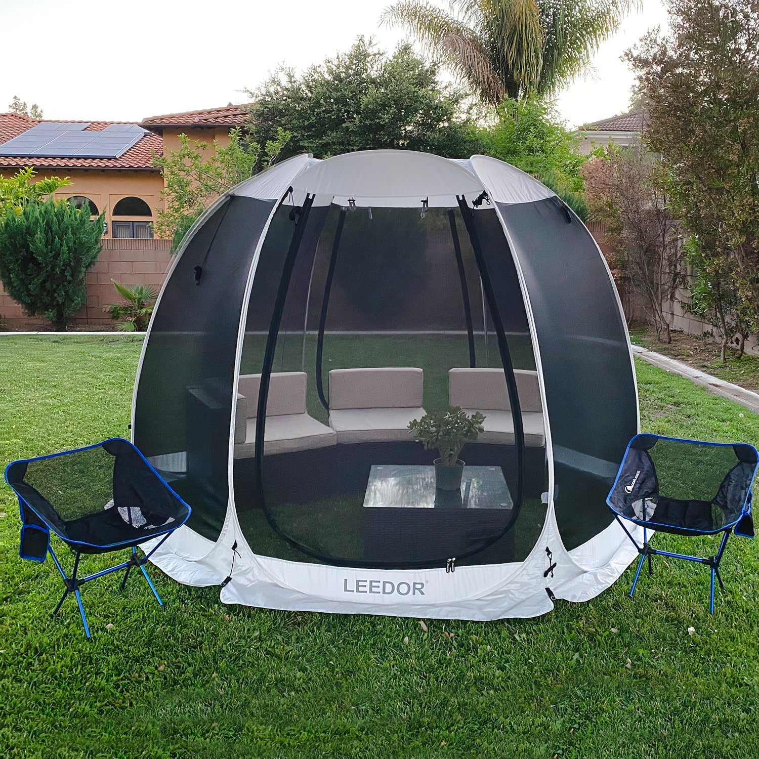 Leedor Cobertura Instantánea con Mosquitero – Pabellón exterior 10'x10' para terraza, protección solar, color gris
