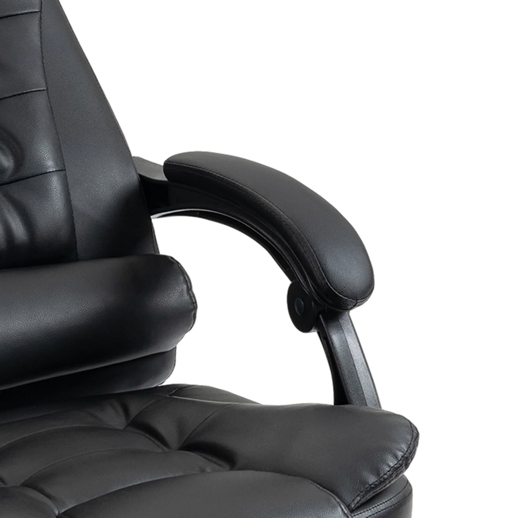 Silla de Oficina Ejecutiva, Sillón de Cuero PU con Respaldo Reclinable y Reposapiés, Negro