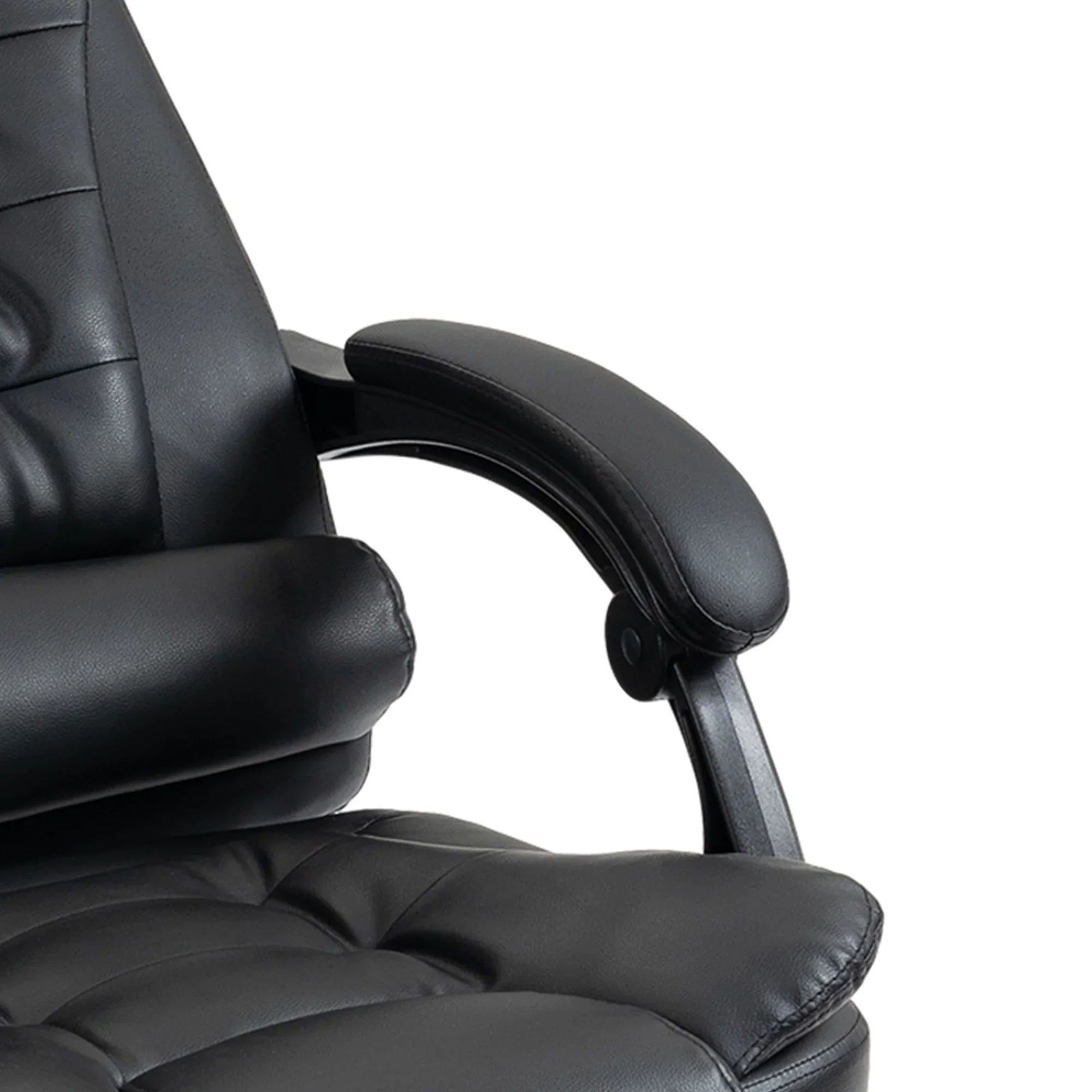 Silla de Oficina Ejecutiva, Sillón de Cuero PU con Respaldo Reclinable y Reposapiés, Negro