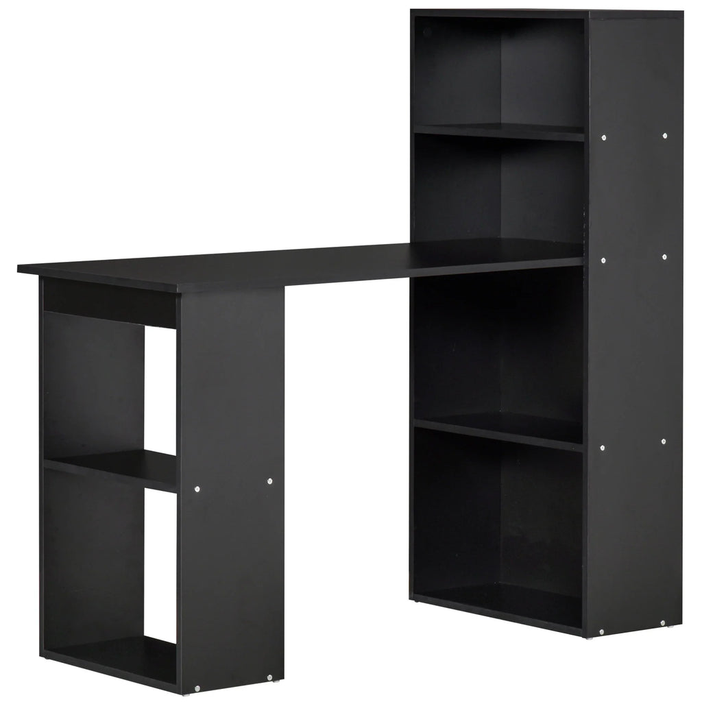 Escritorio de Ordenador Moderno de 120 cm con Estantería, Mesa de Estudio y Estación de Trabajo con 6 Estantes, Negro
